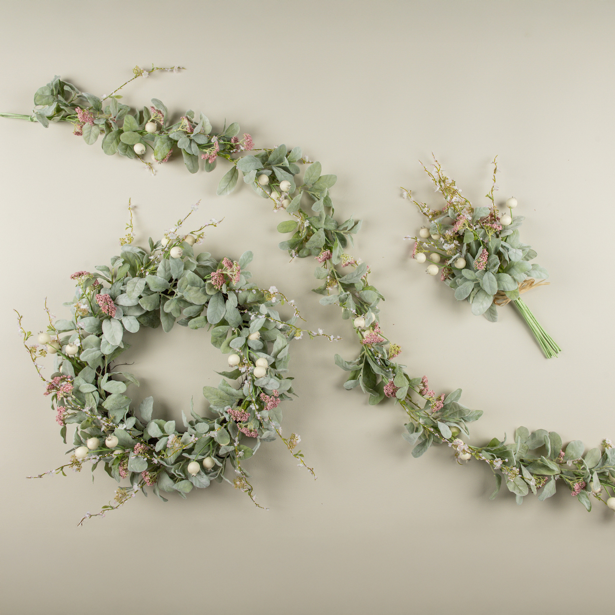 Pink Berry & Lamb's Ear Wreath, 24", photo 3 of 4