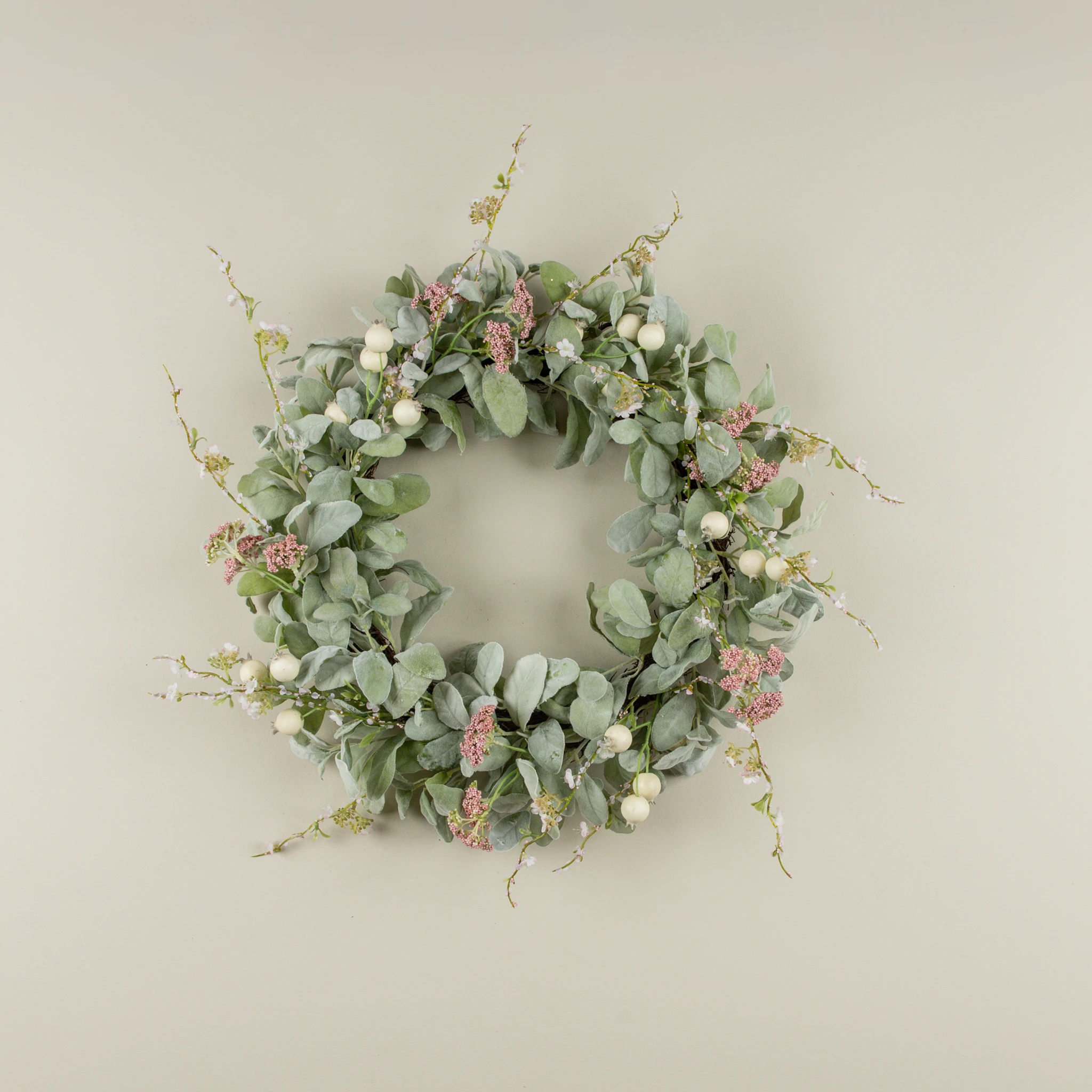 Pink Berry & Lamb's Ear Wreath, 24", photo 4 of 4