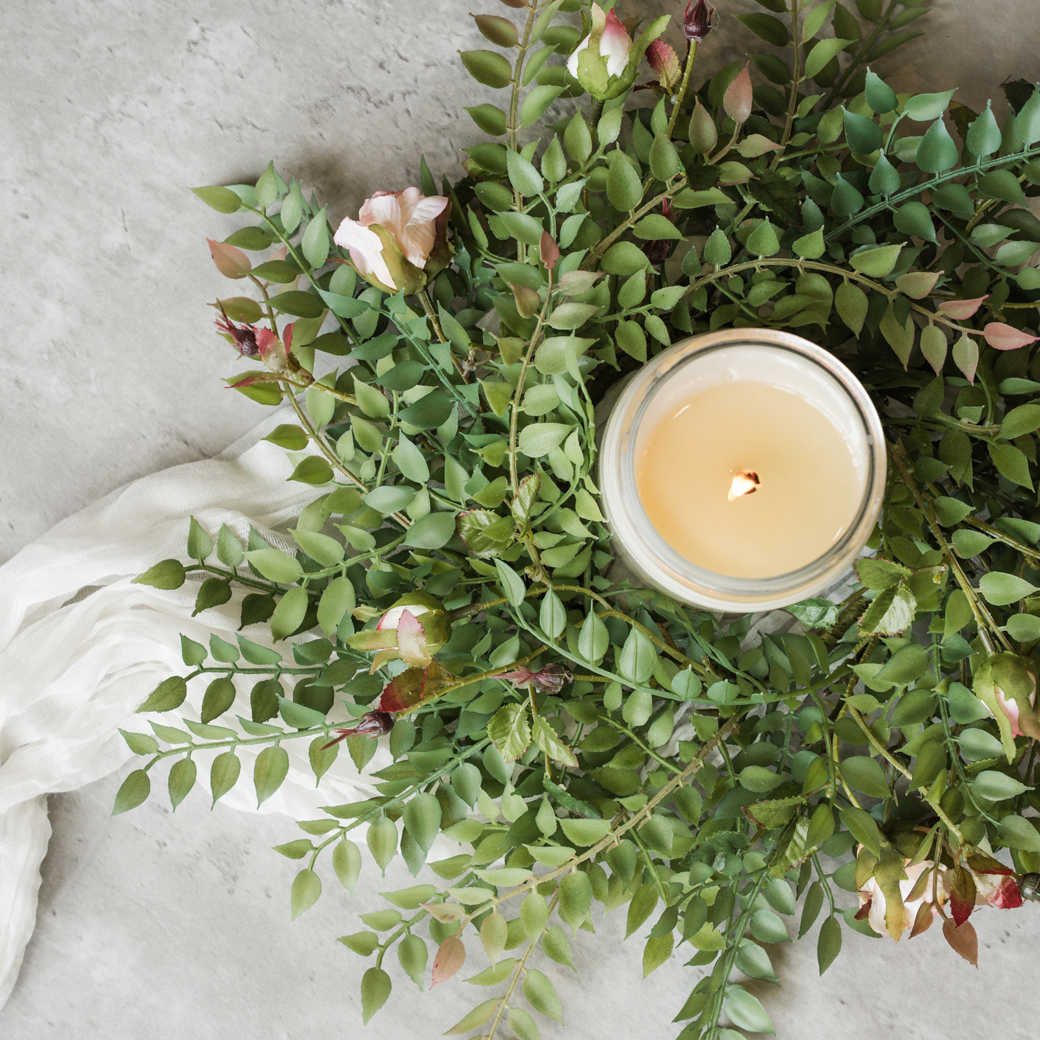 Peach Rose & Smilax Candle Ring, 14"