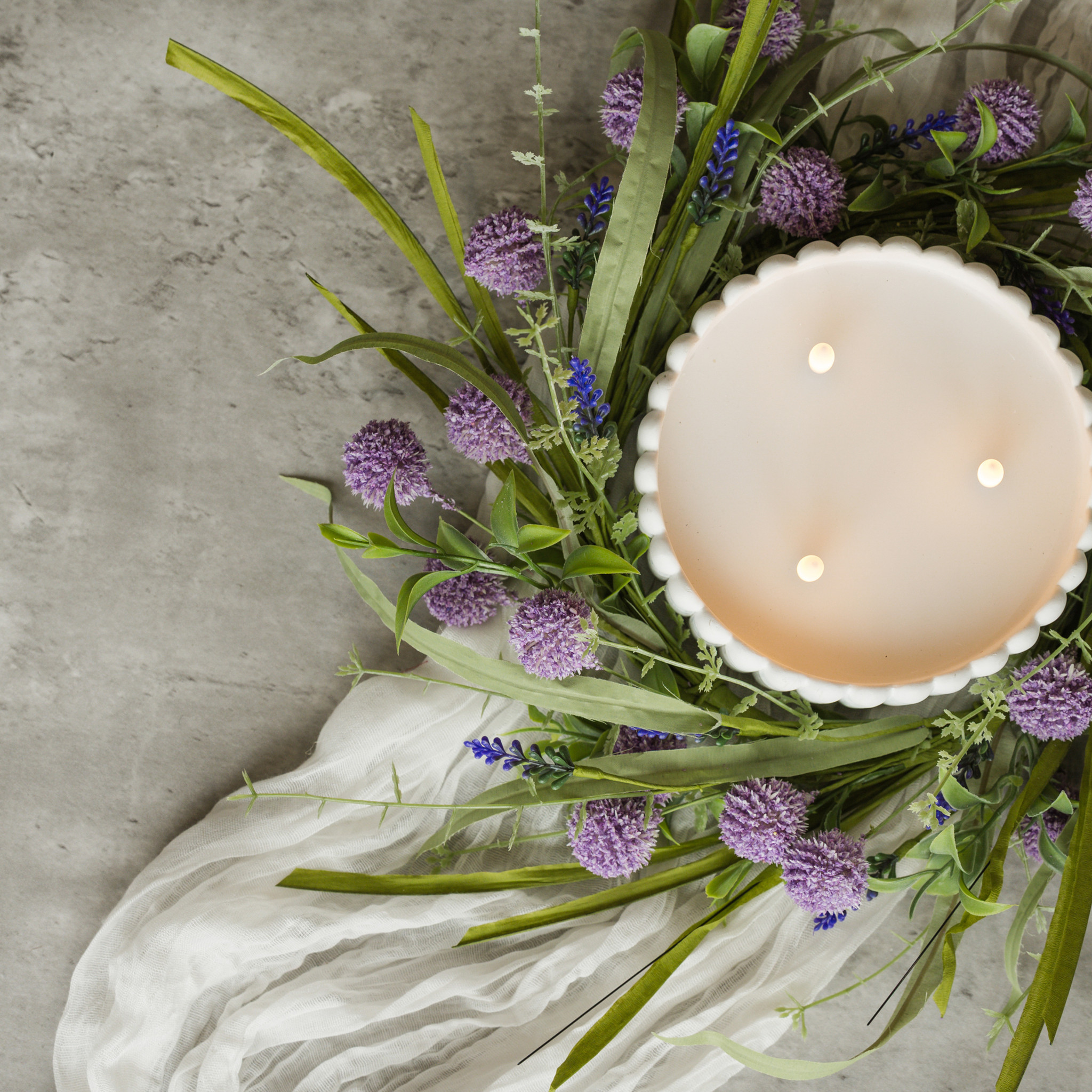 Purple Pom Pom Candle Ring, 14"