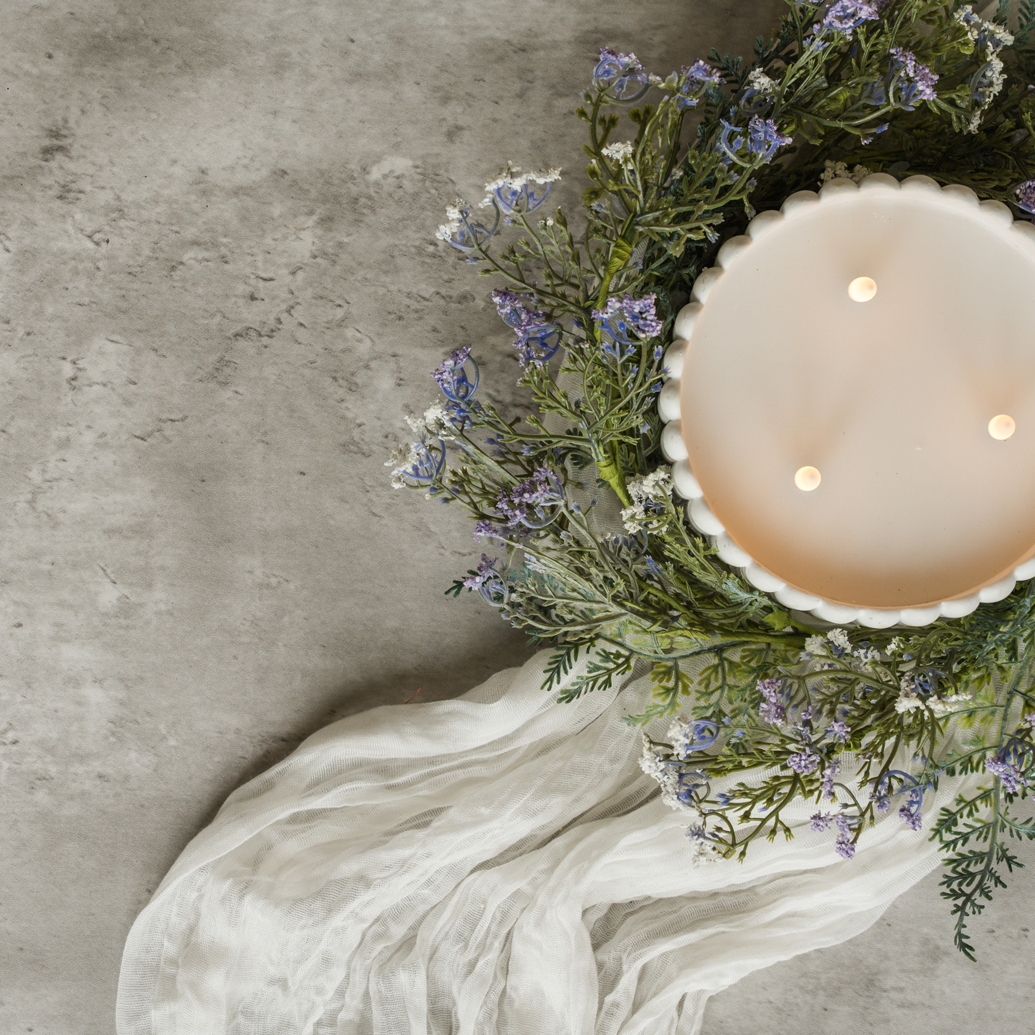 Cream & Purple Queen Anne's Lace Candle Ring, 12"