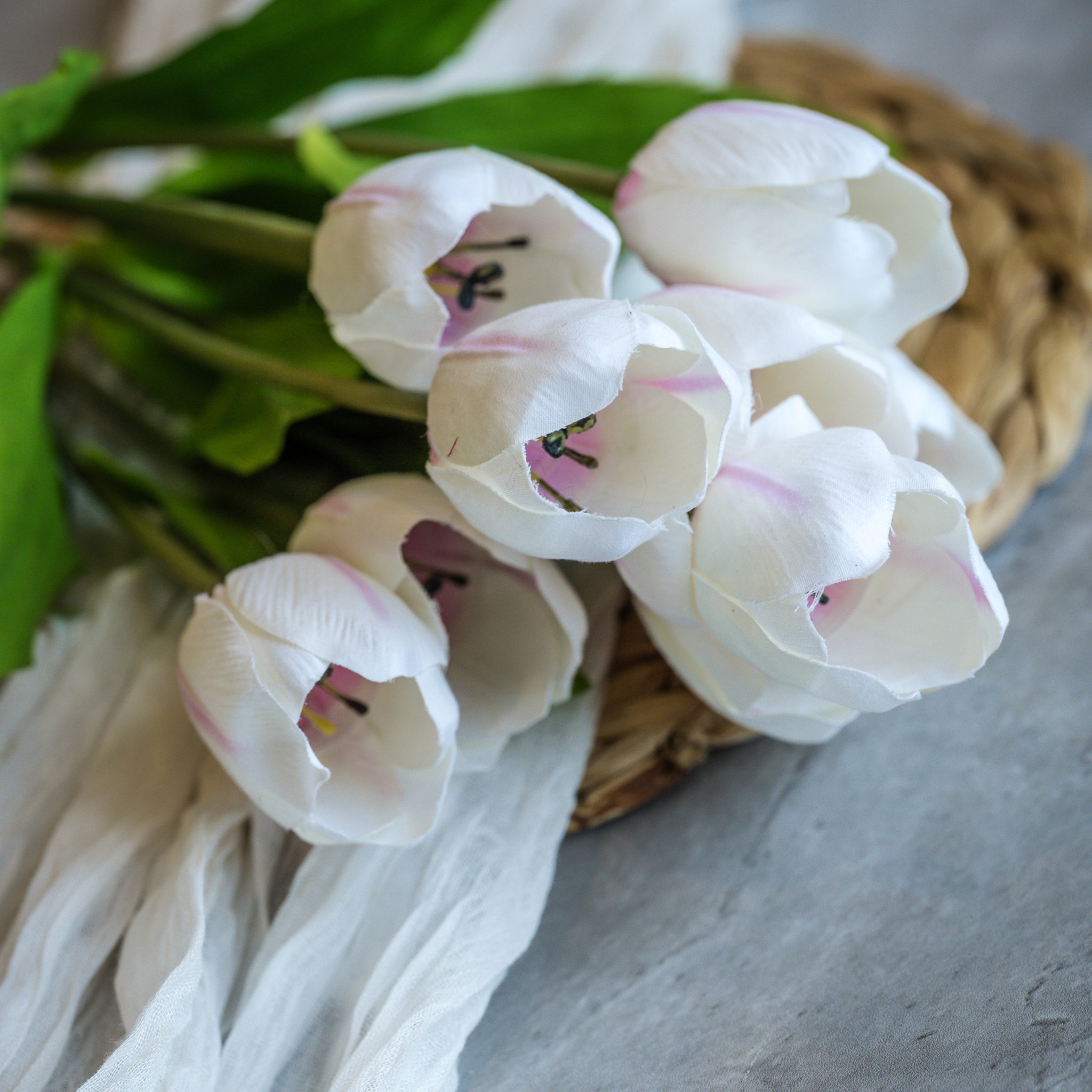 Cream & Pink Tulip Bush, 18.5"