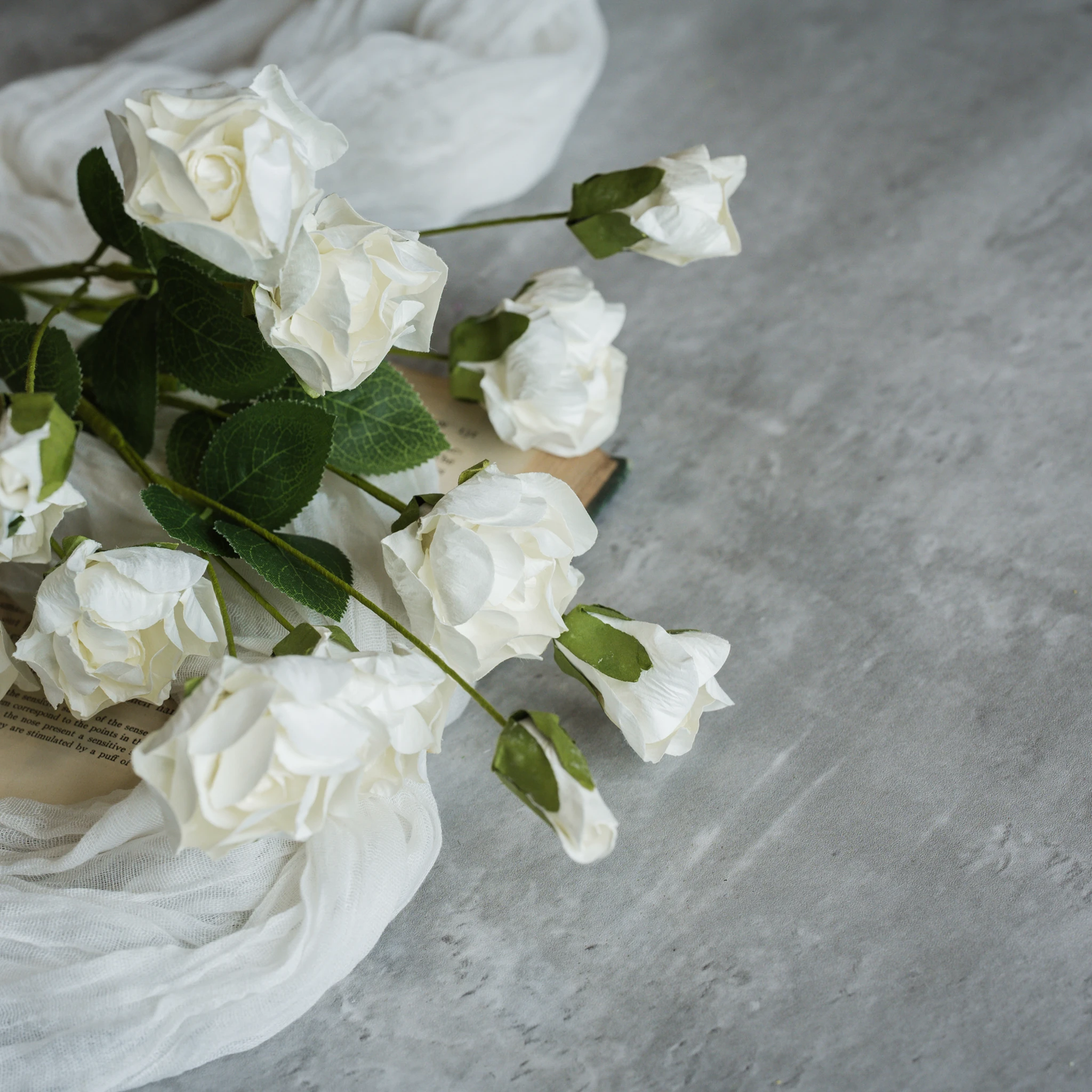 White Paper Rose Spray, 25"