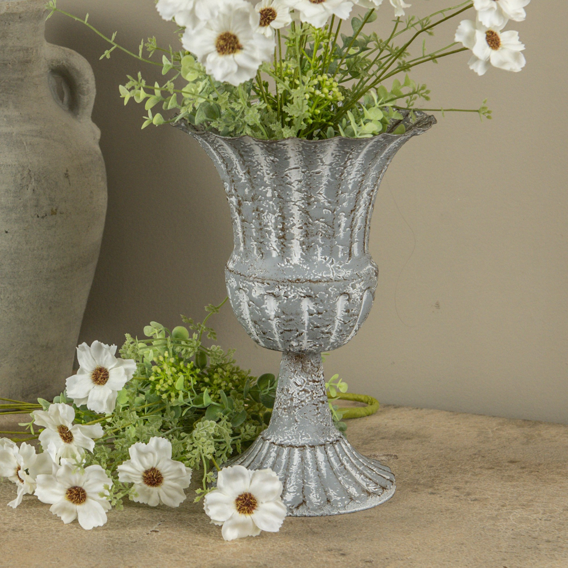 Aged Metal Urn, 9.75"