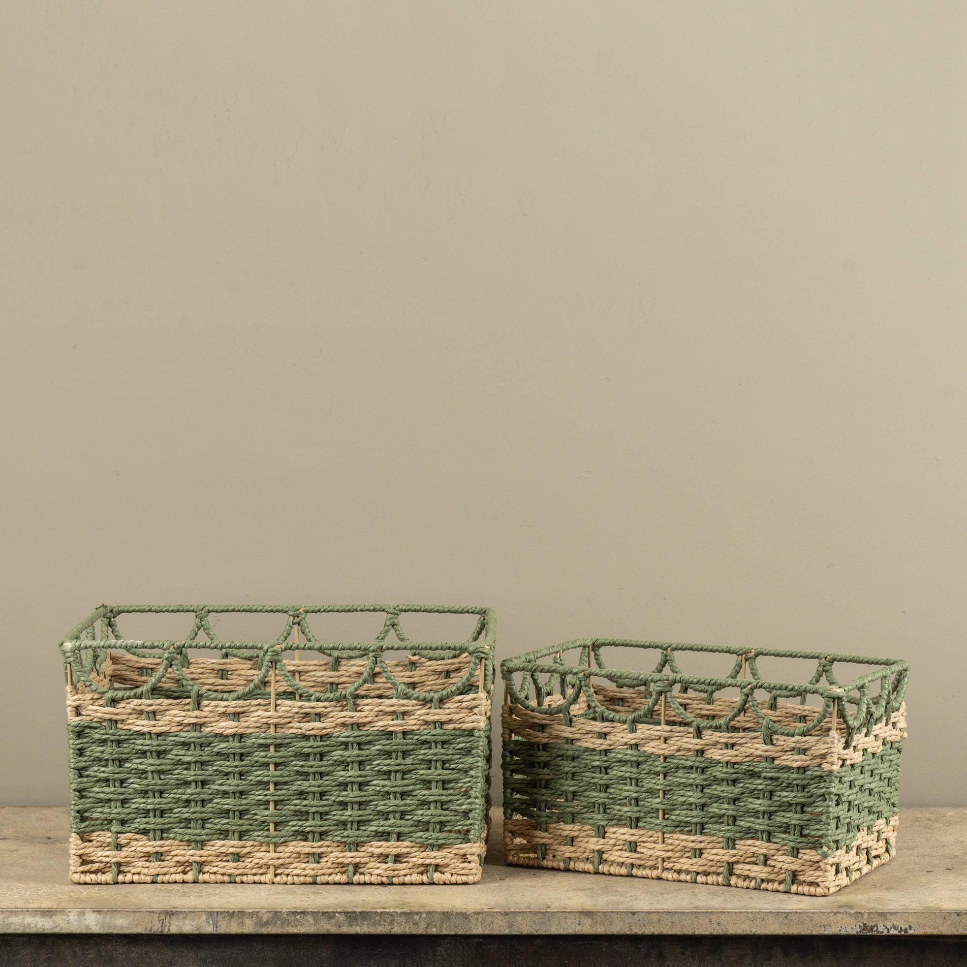 Green & Tan Woven Baskets, Set of 2, photo 2 of 3
