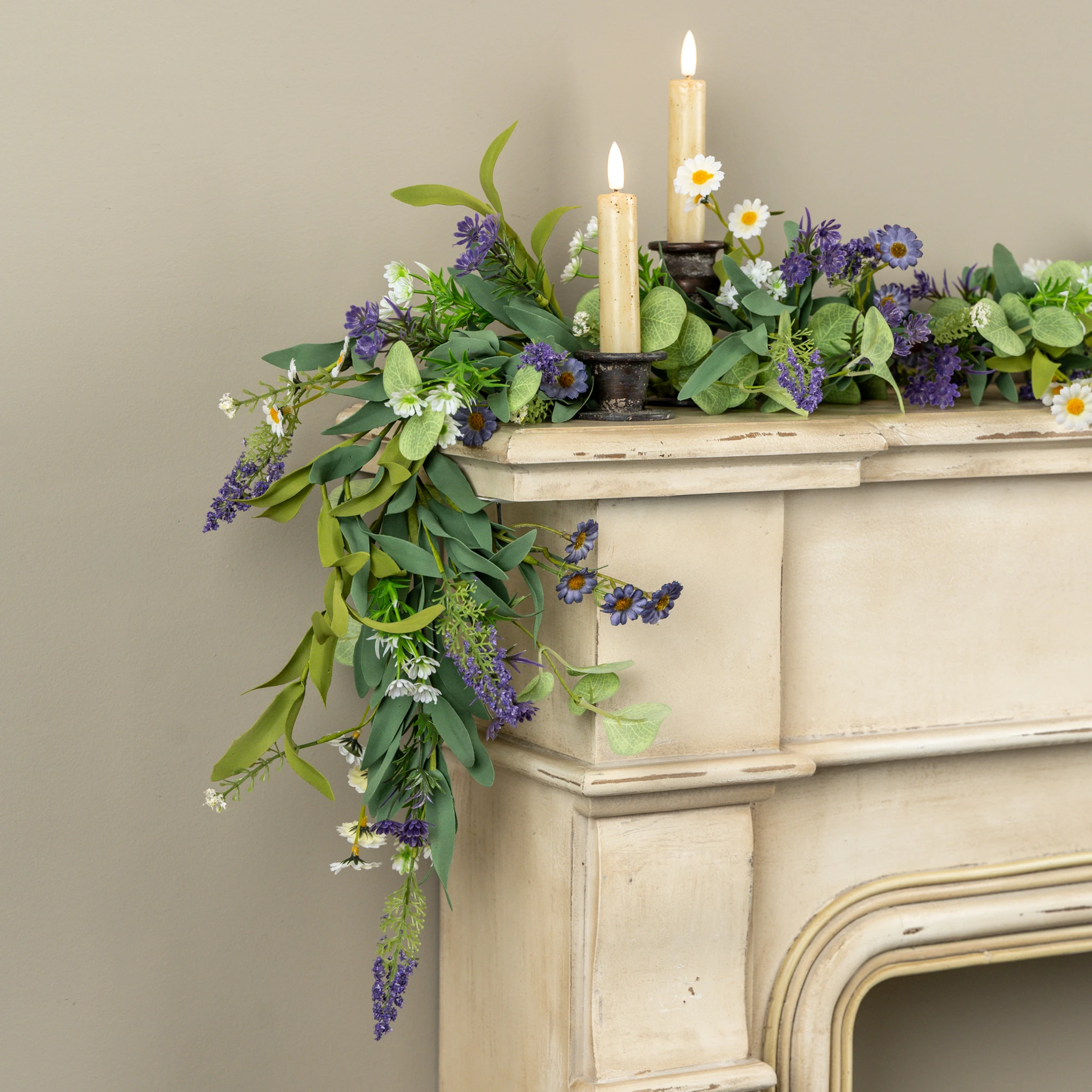 Purple & White Mixed Spring Garland, 6 ft