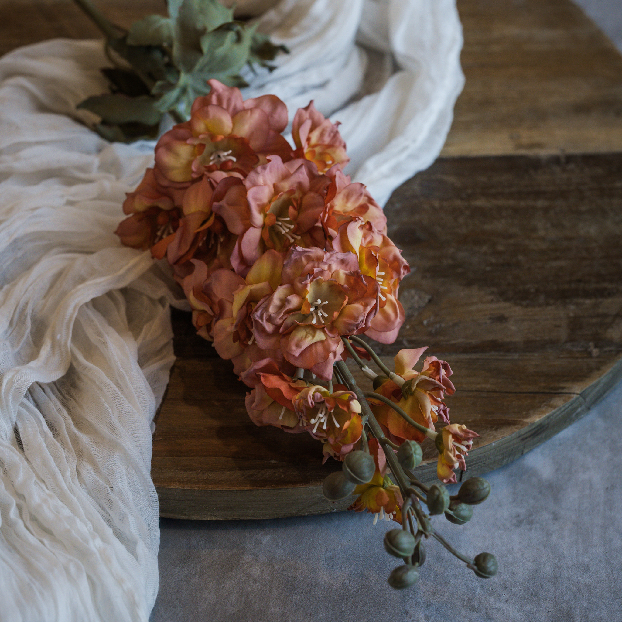 Orange & Pink Dried Larkspur Stem, 31.5"