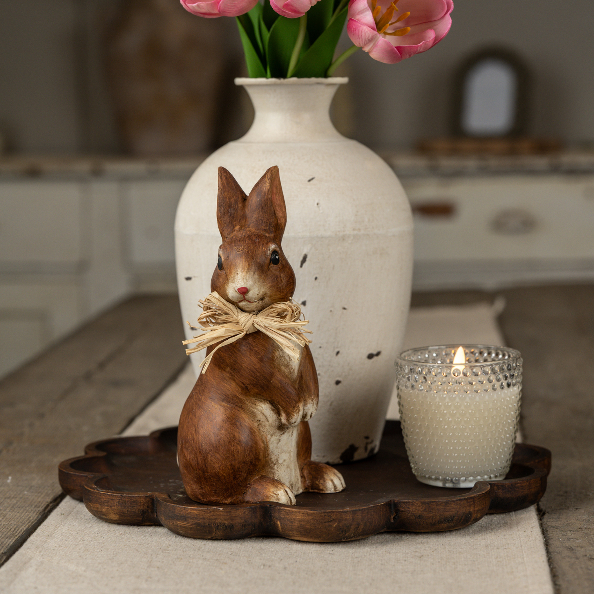 Brown Bunny with Raffia Bow, 9"