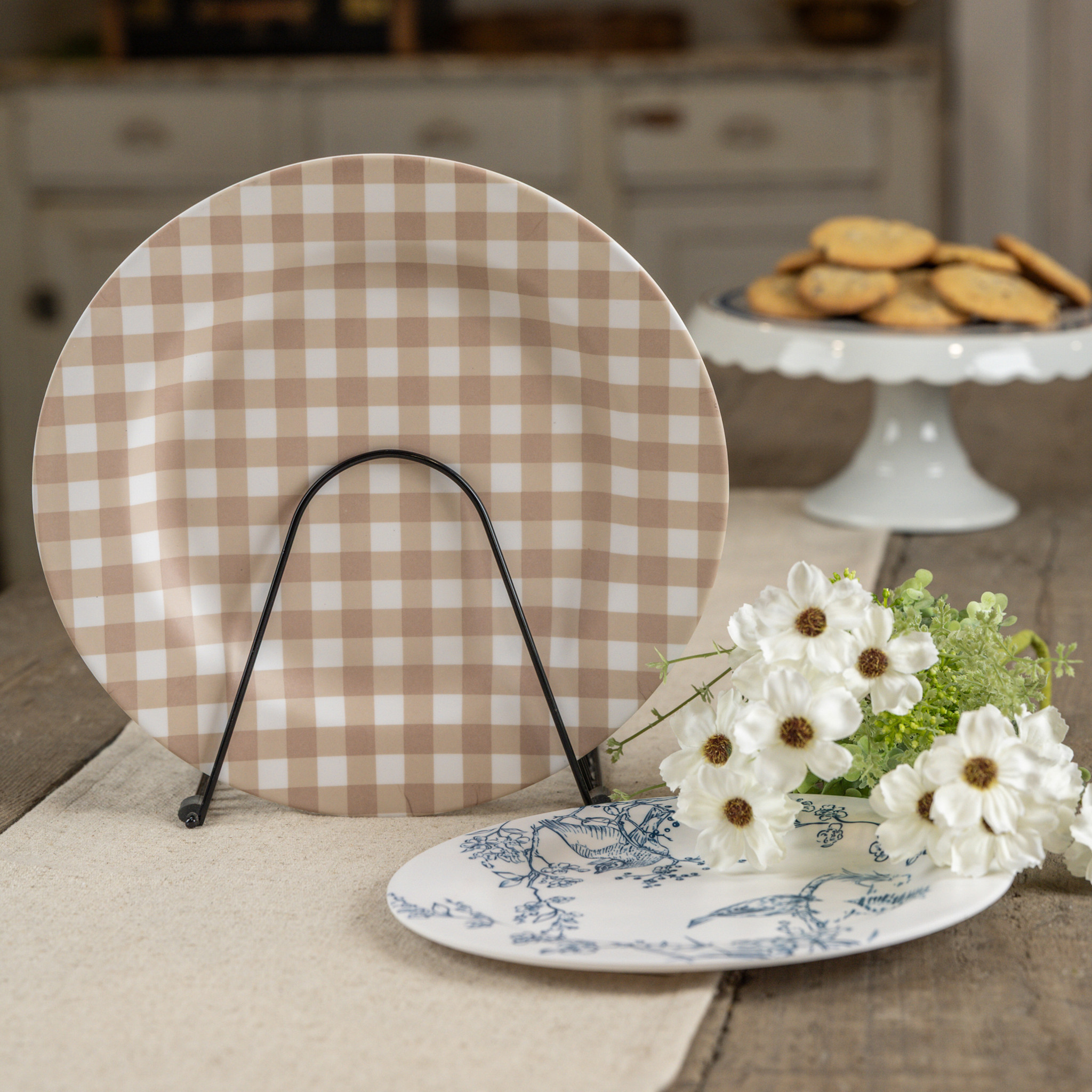 Tan & White Gingham Charger
