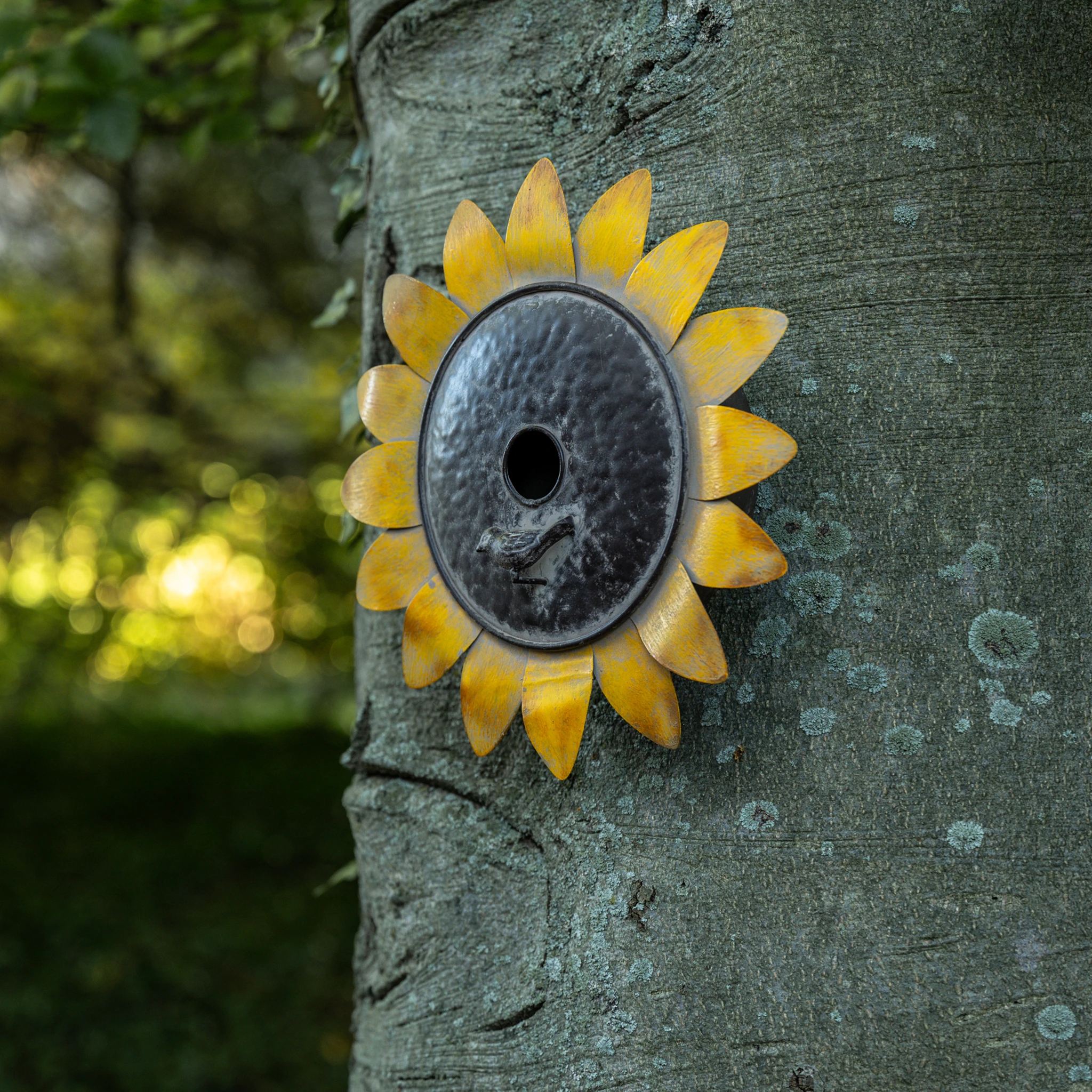 Sunflower Wall Birdhouse with Bird