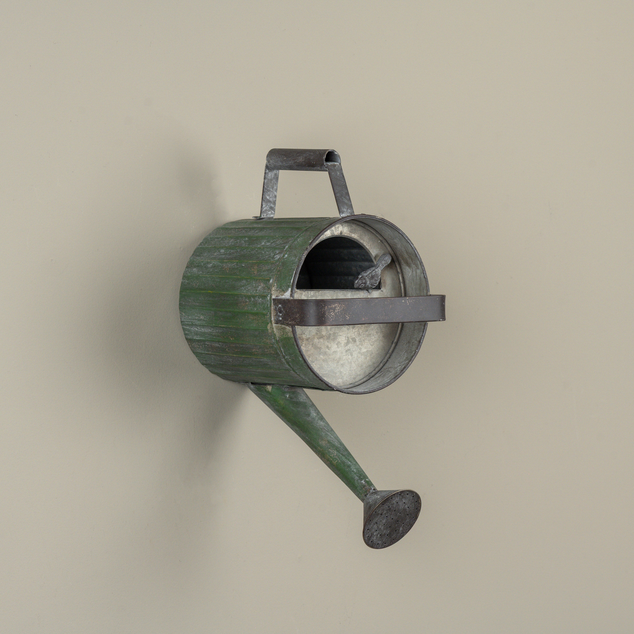 Aged Green Watering Can Wall Birdhouse, photo 2 of 2