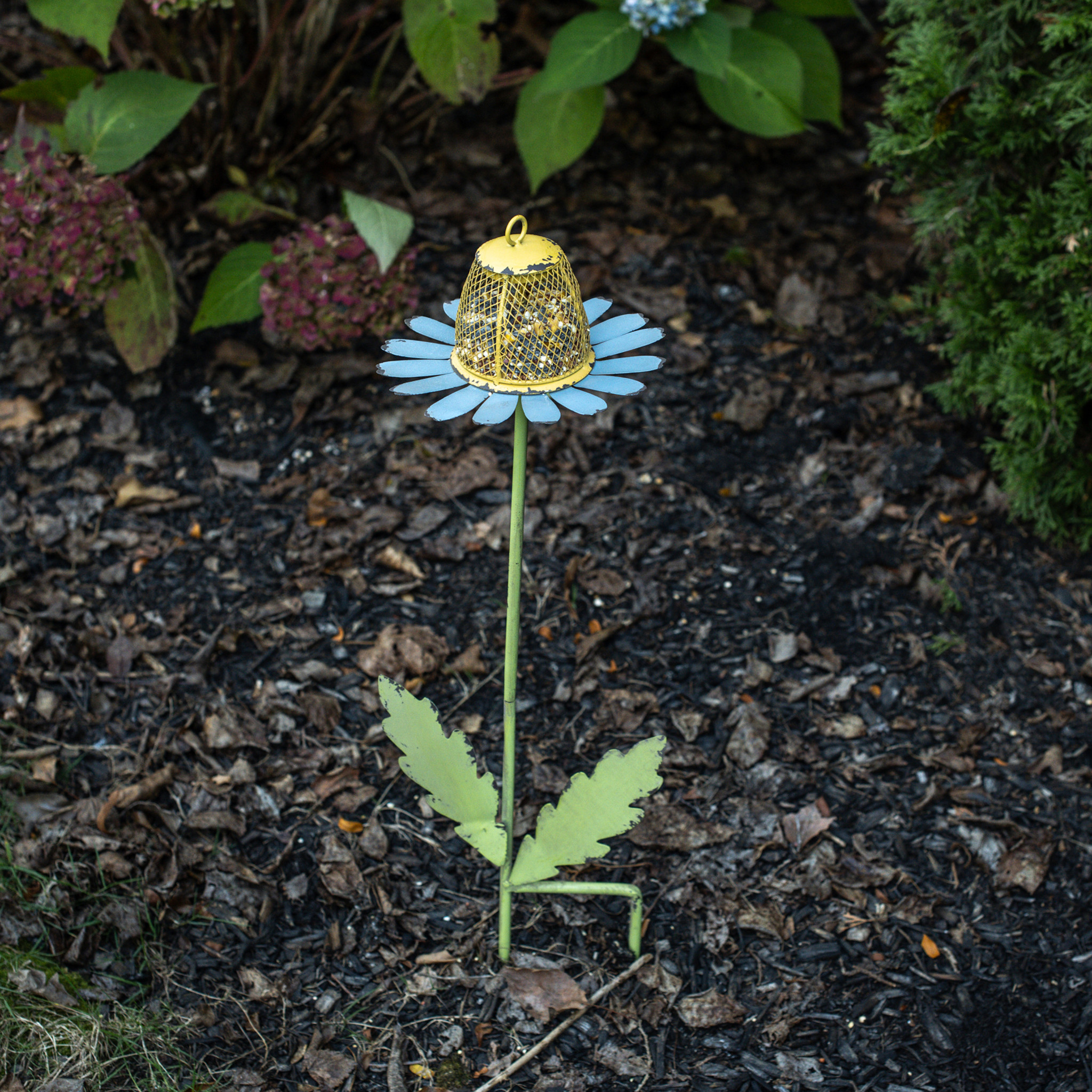Blue Daisy Bird Feeder Stake