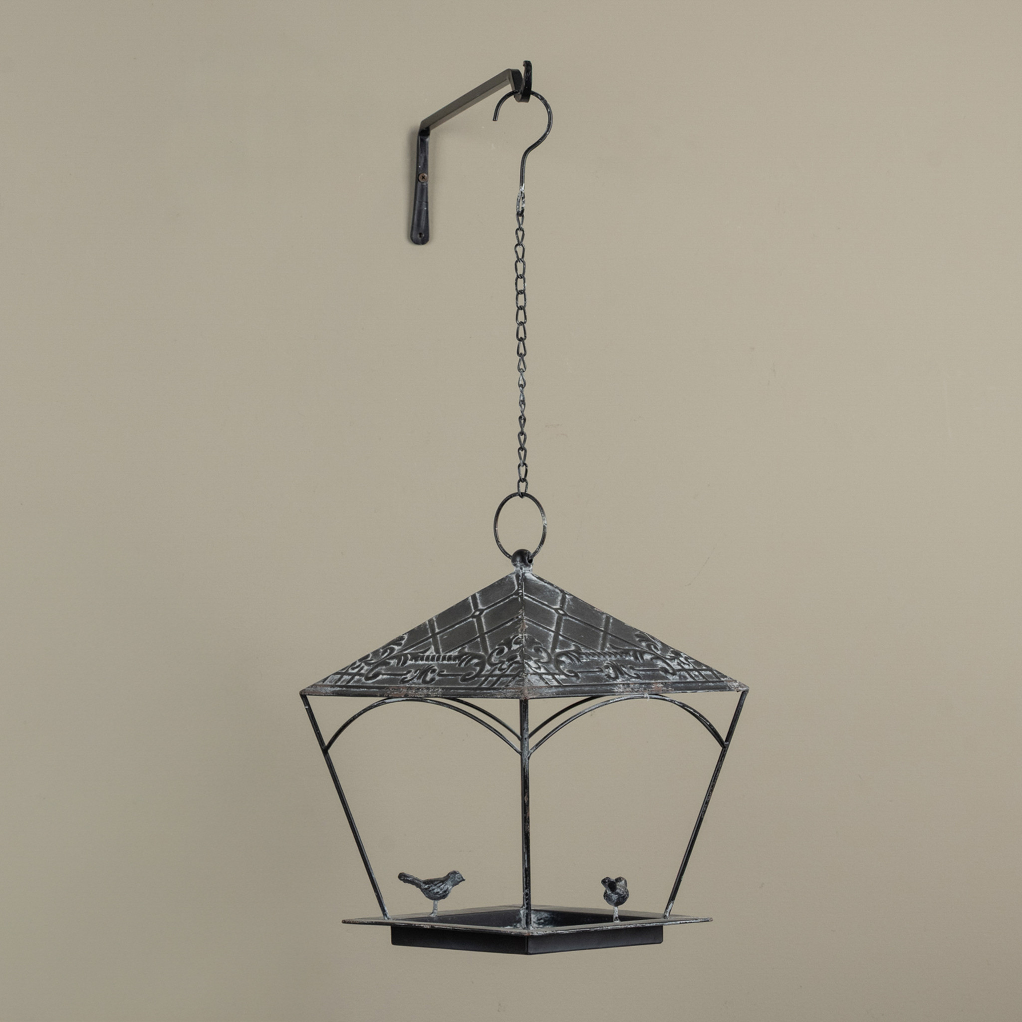 Aged Black Birdfeeder with 2 Birds, photo 2 of 2