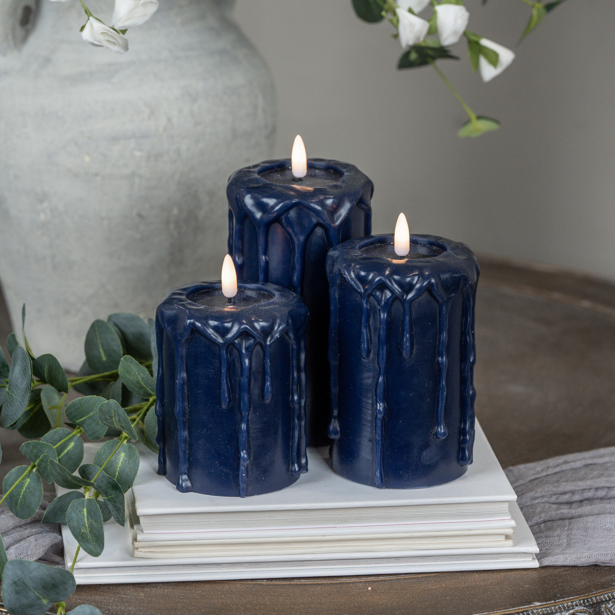 Flameless Navy Pillar Candle, 6", photo 4 of 4