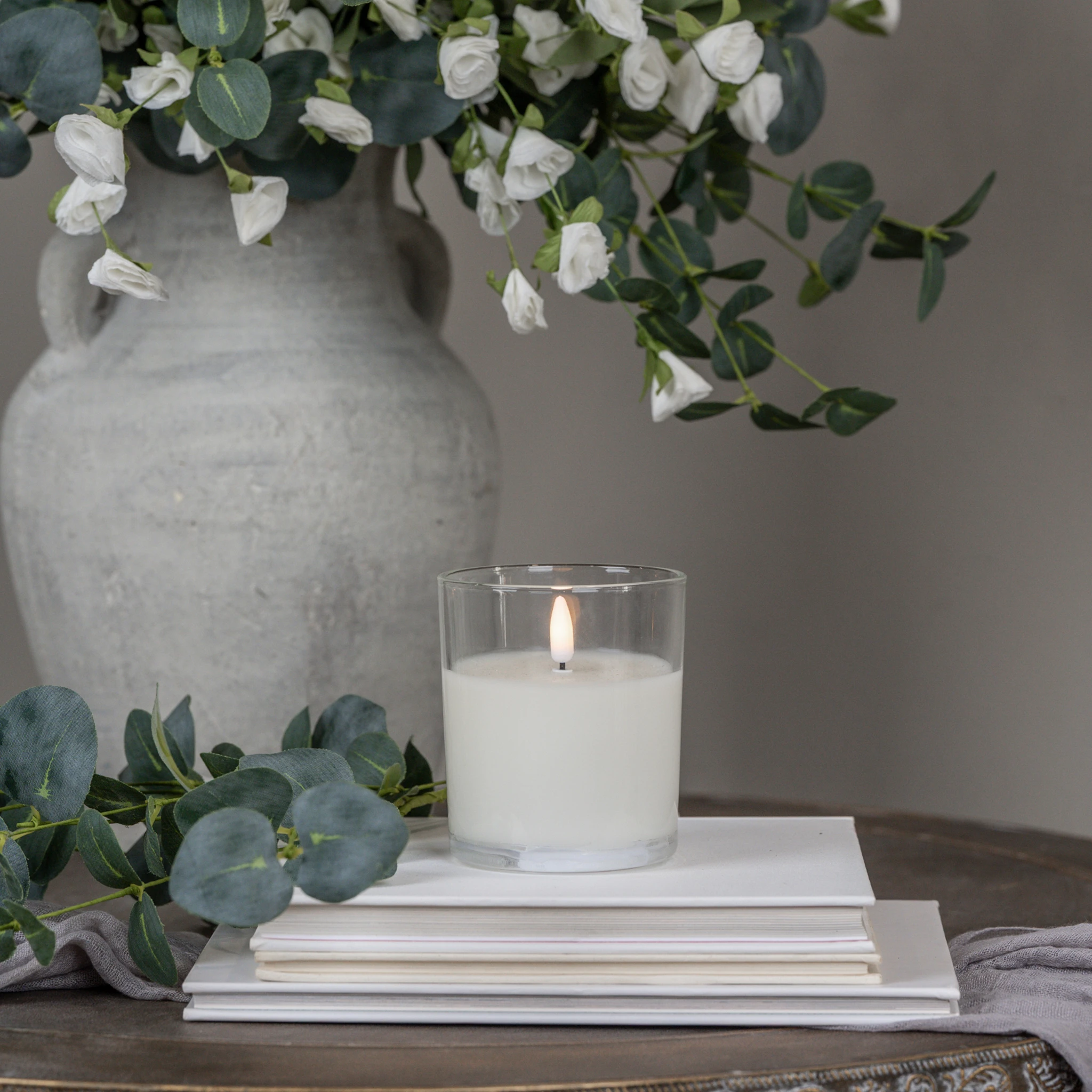 Flameless Thick Glass Candle, 4"