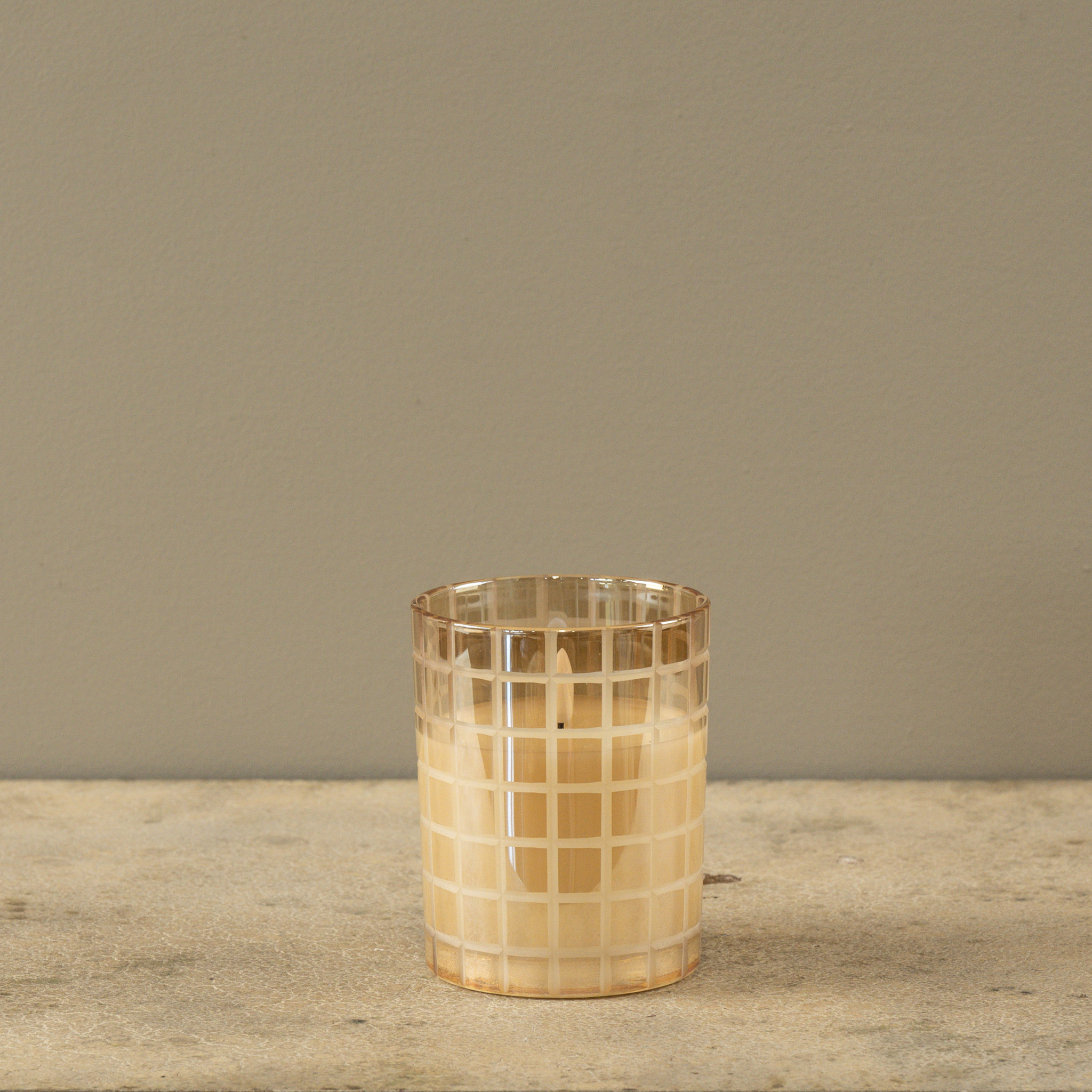 Flameless Etched Grid Champagne Candle, 5", photo 3 of 6