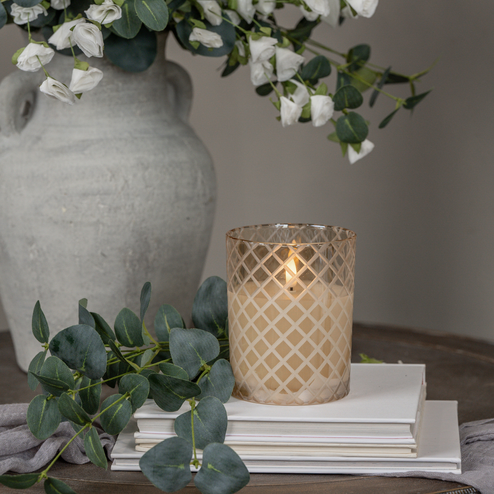 Flameless Etched Diamond Champagne Candle, 5"