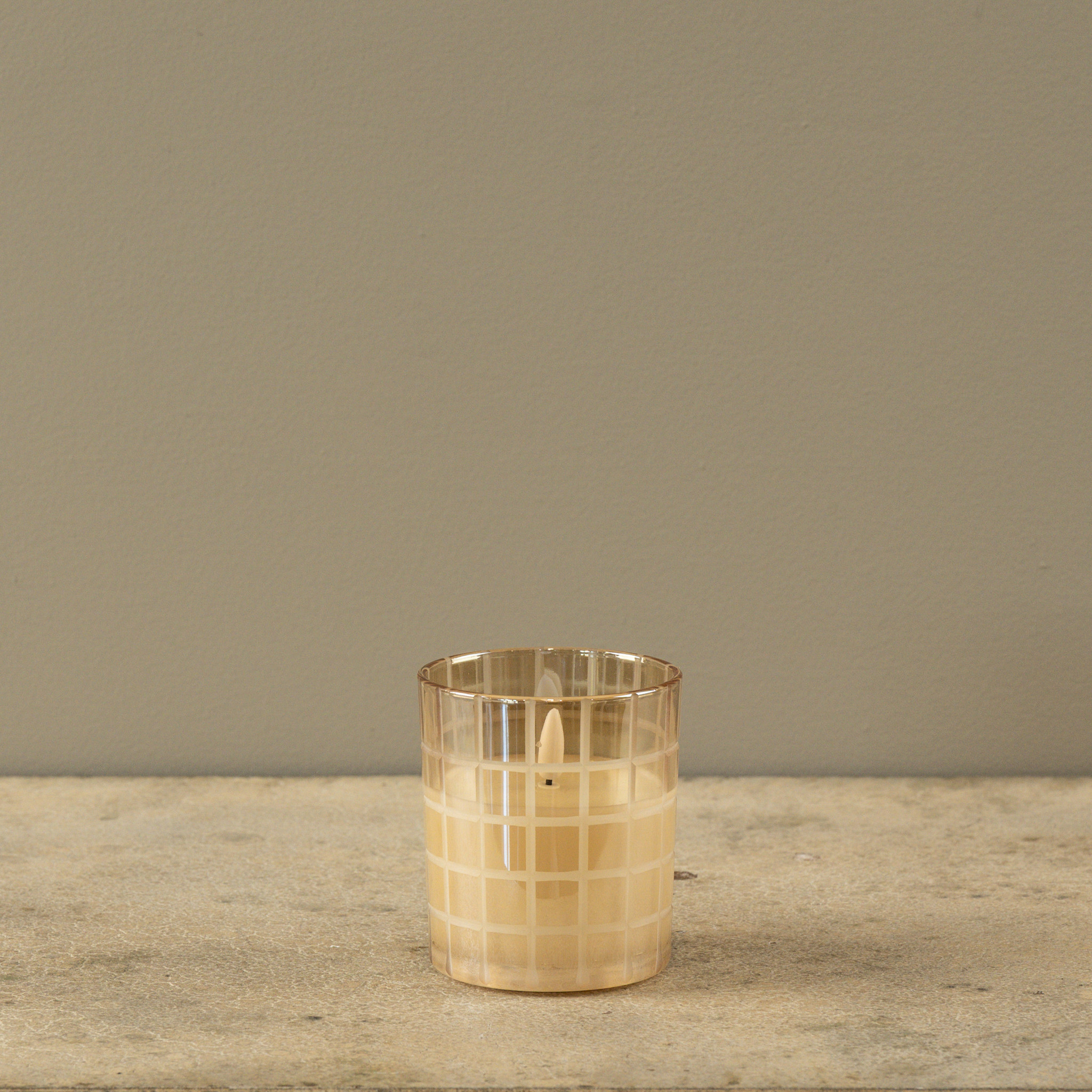 Flameless Etched Grid Champagne Candle, 4", photo 3 of 6