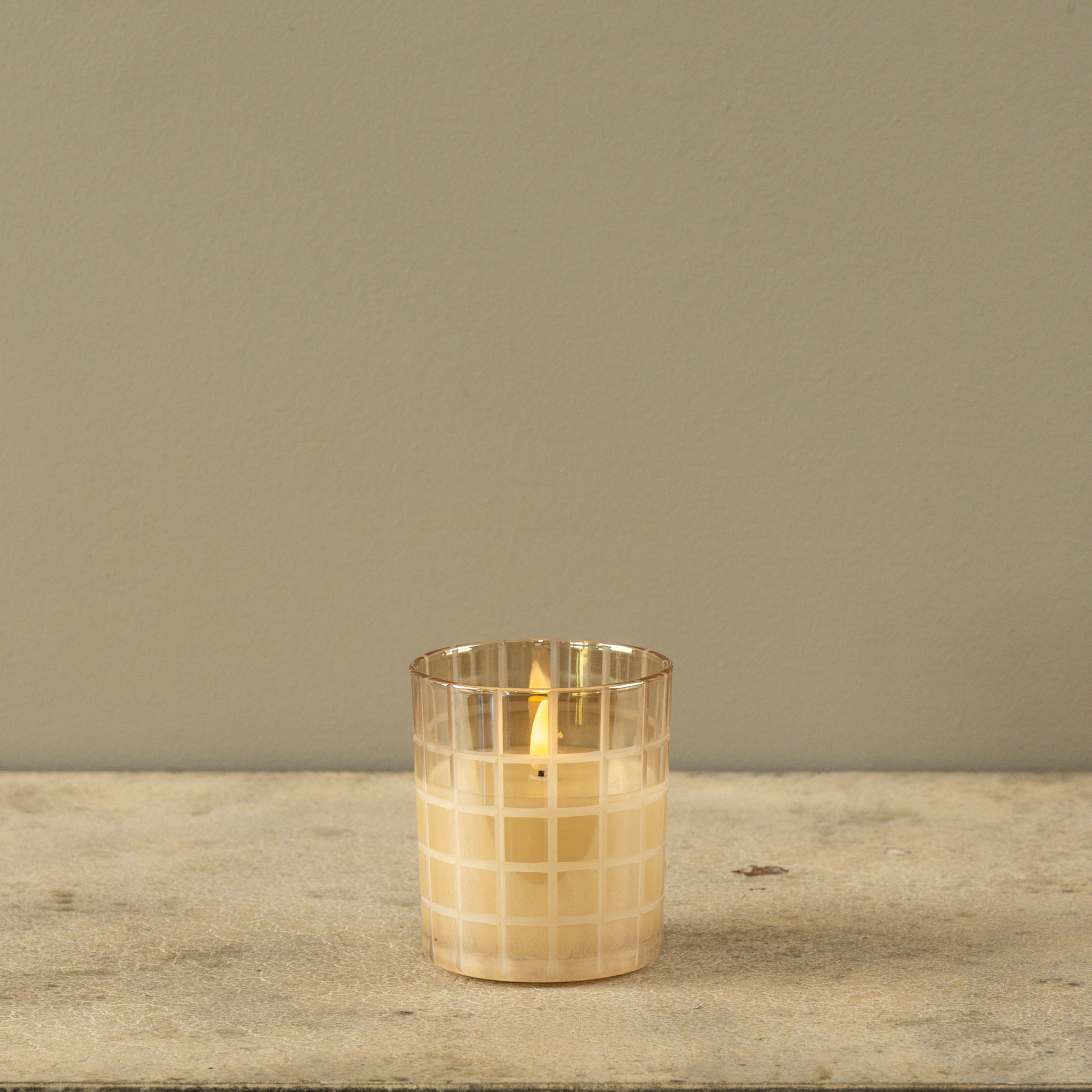 Flameless Etched Grid Champagne Candle, 4", photo 5 of 6