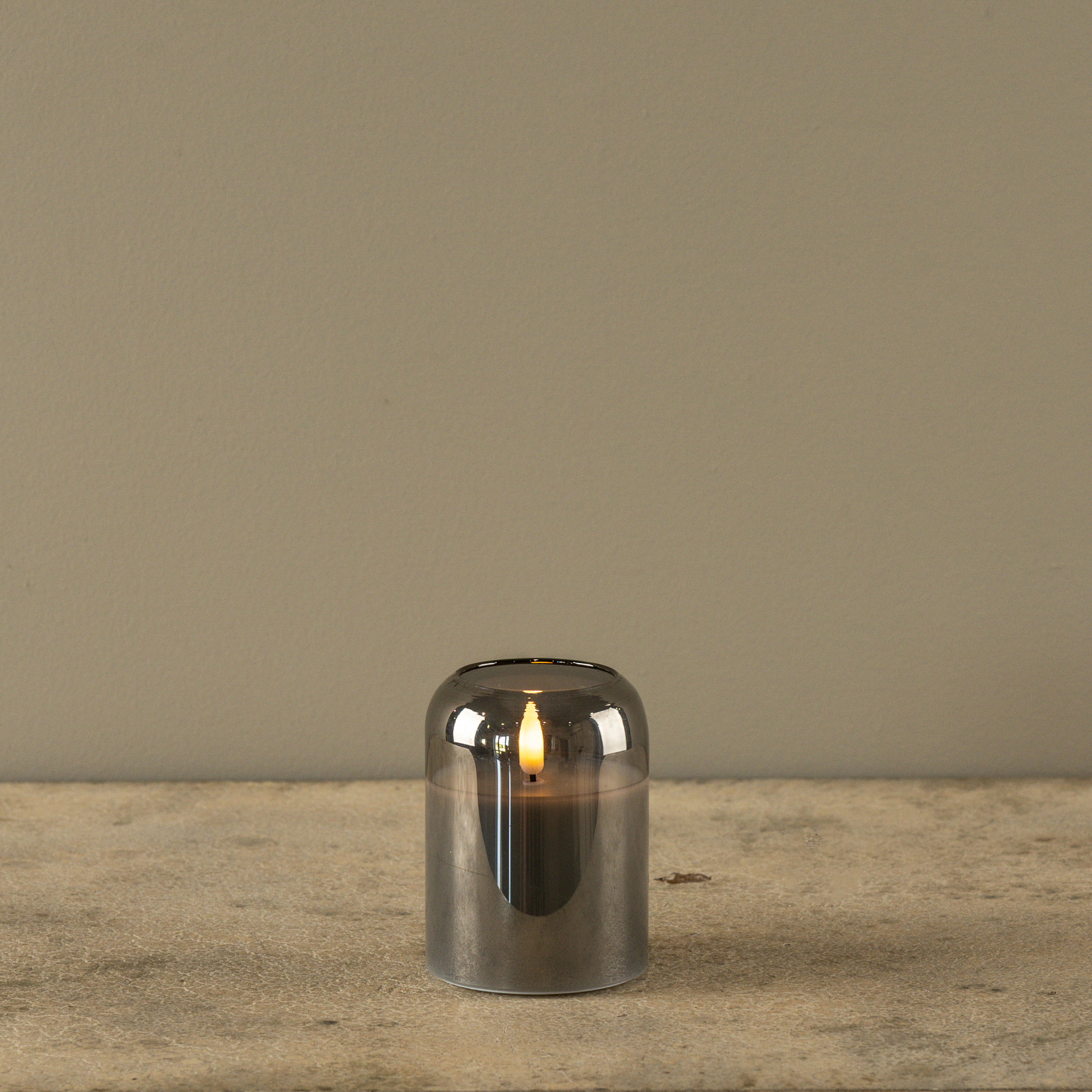 Flameless Arched Charcoal Glass Candle, 4", photo 3 of 6