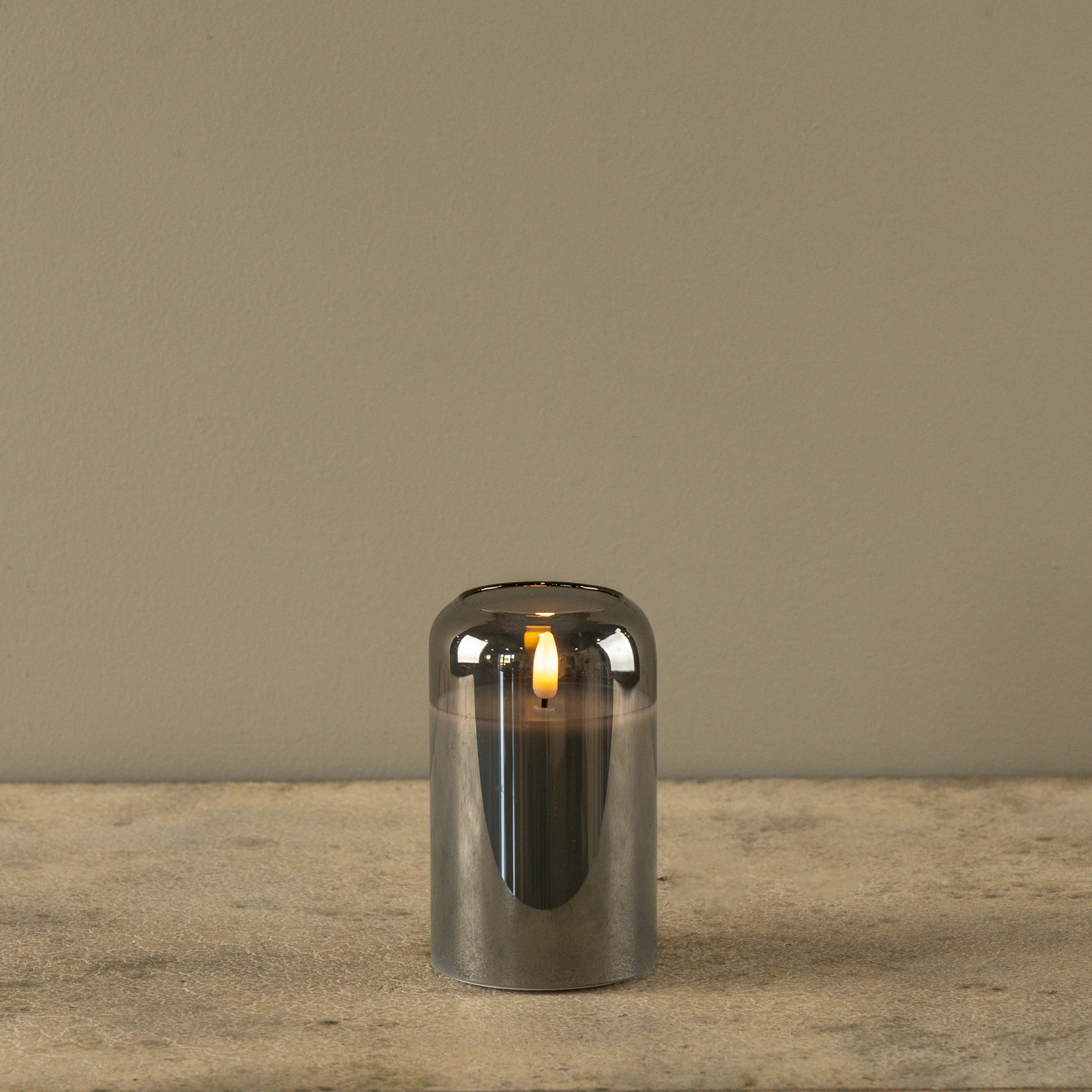 Flameless Arched Charcoal Glass Candle, 5", photo 3 of 6