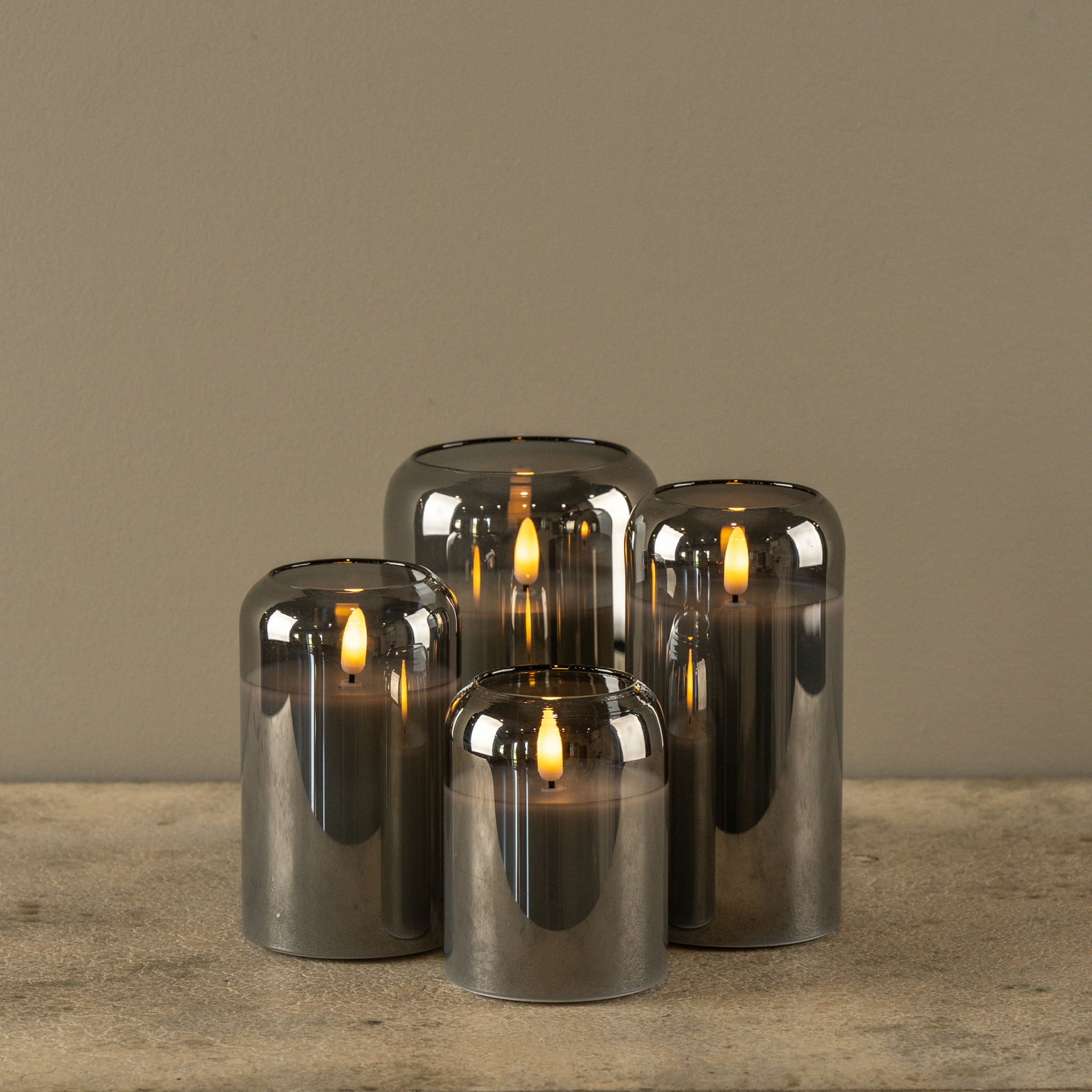 Flameless Arched Charcoal Glass Candle, 6", photo 2 of 6