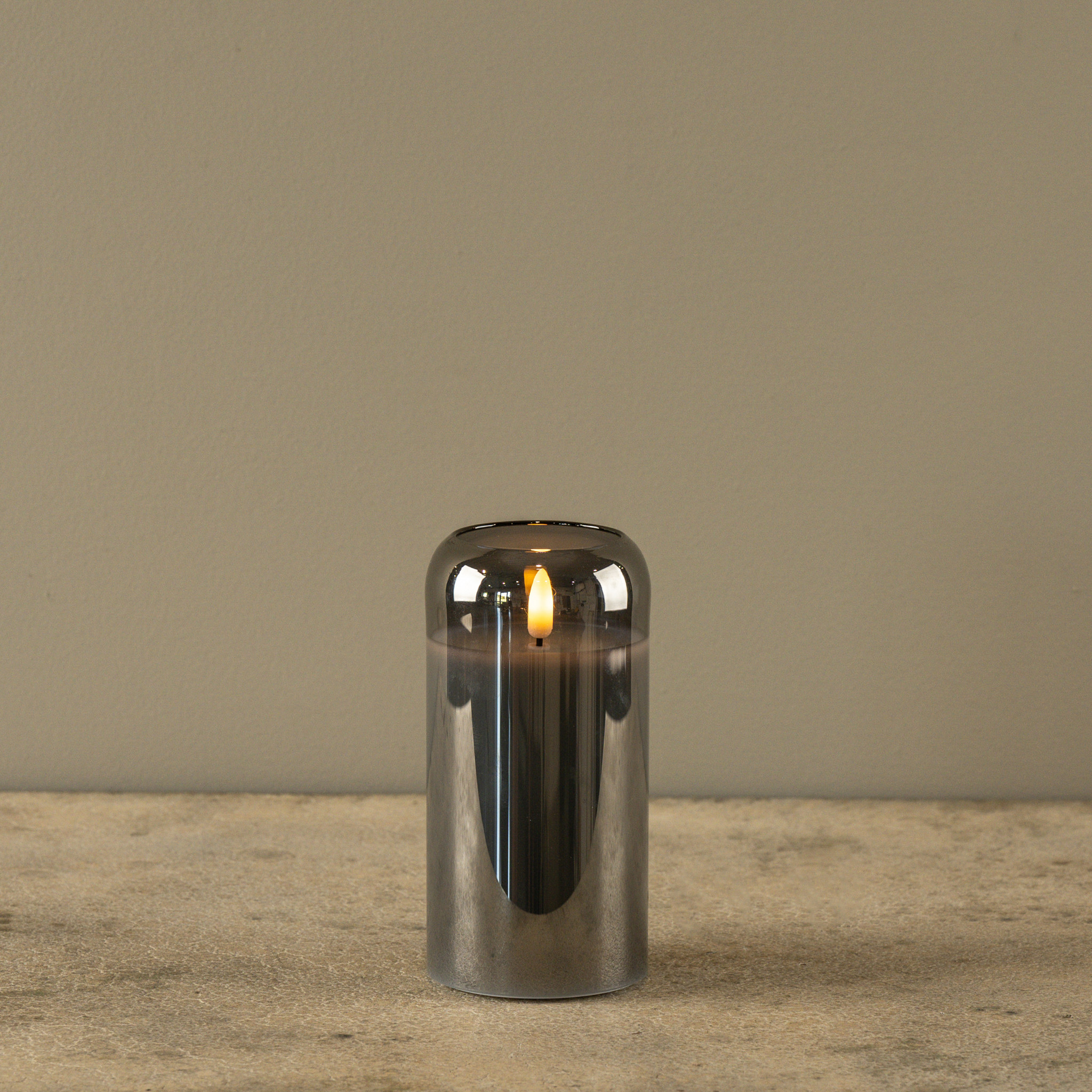 Flameless Arched Charcoal Glass Candle, 6", photo 3 of 6
