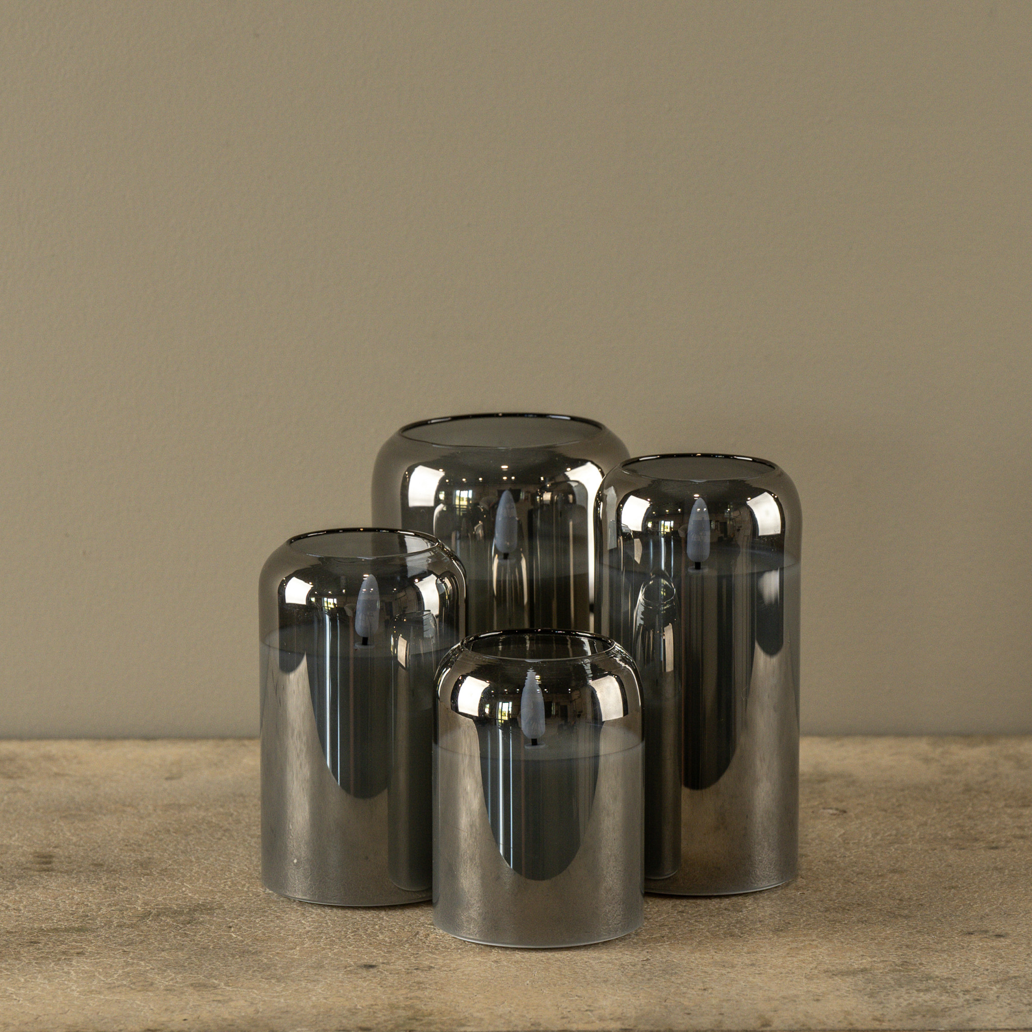 Flameless Arched Charcoal Glass Candle, 6", photo 4 of 6
