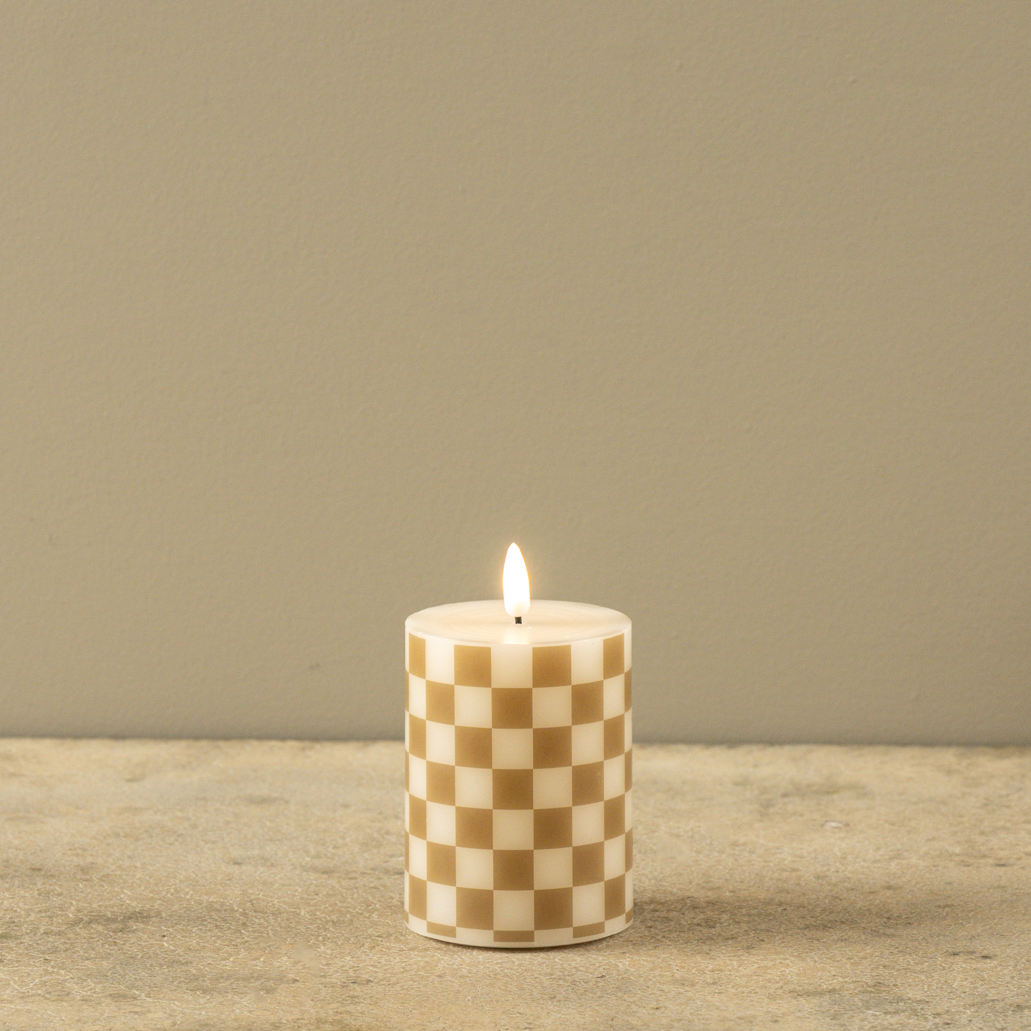 Flameless Gold Checked Pillar Candle, 4", photo 3 of 4