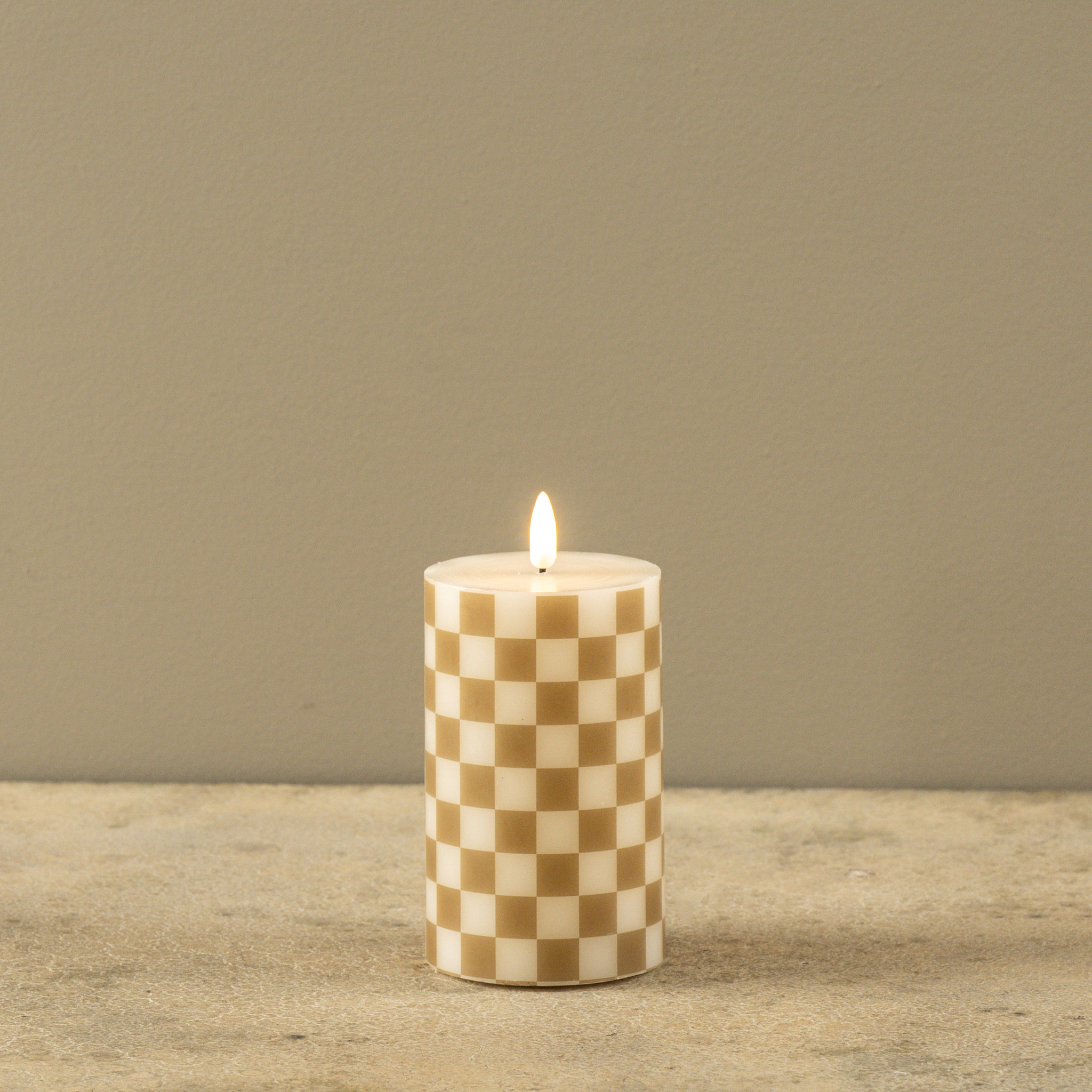 Flameless Gold Checked Pillar Candle, 5", photo 3 of 4