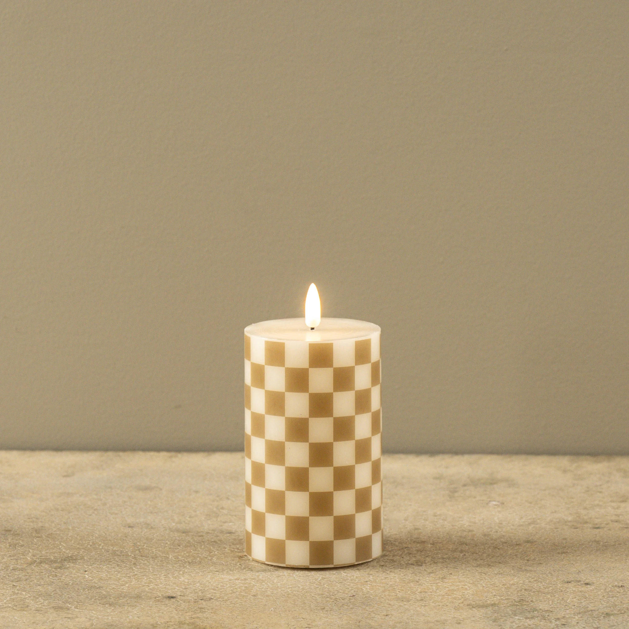 Flameless Gold Checked Pillar Candle, 5", photo 3 of 4