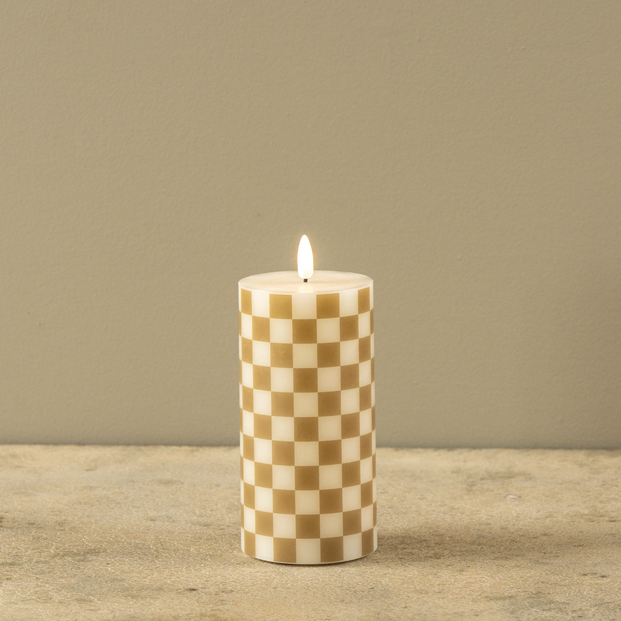 Flameless Gold Checked Pillar Candle, 6", photo 3 of 4