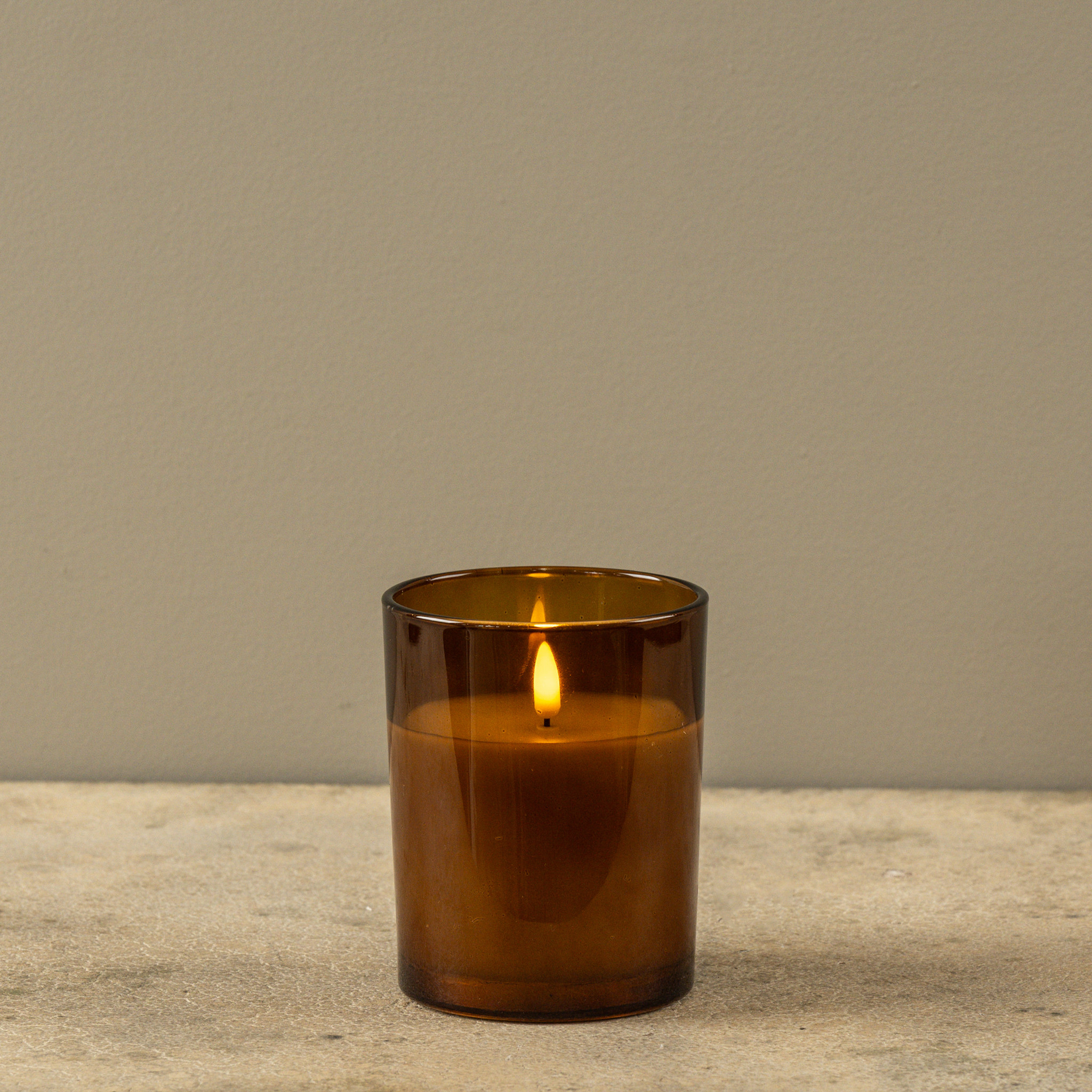Flameless Amber Thick Glass Candle, 5", photo 3 of 7