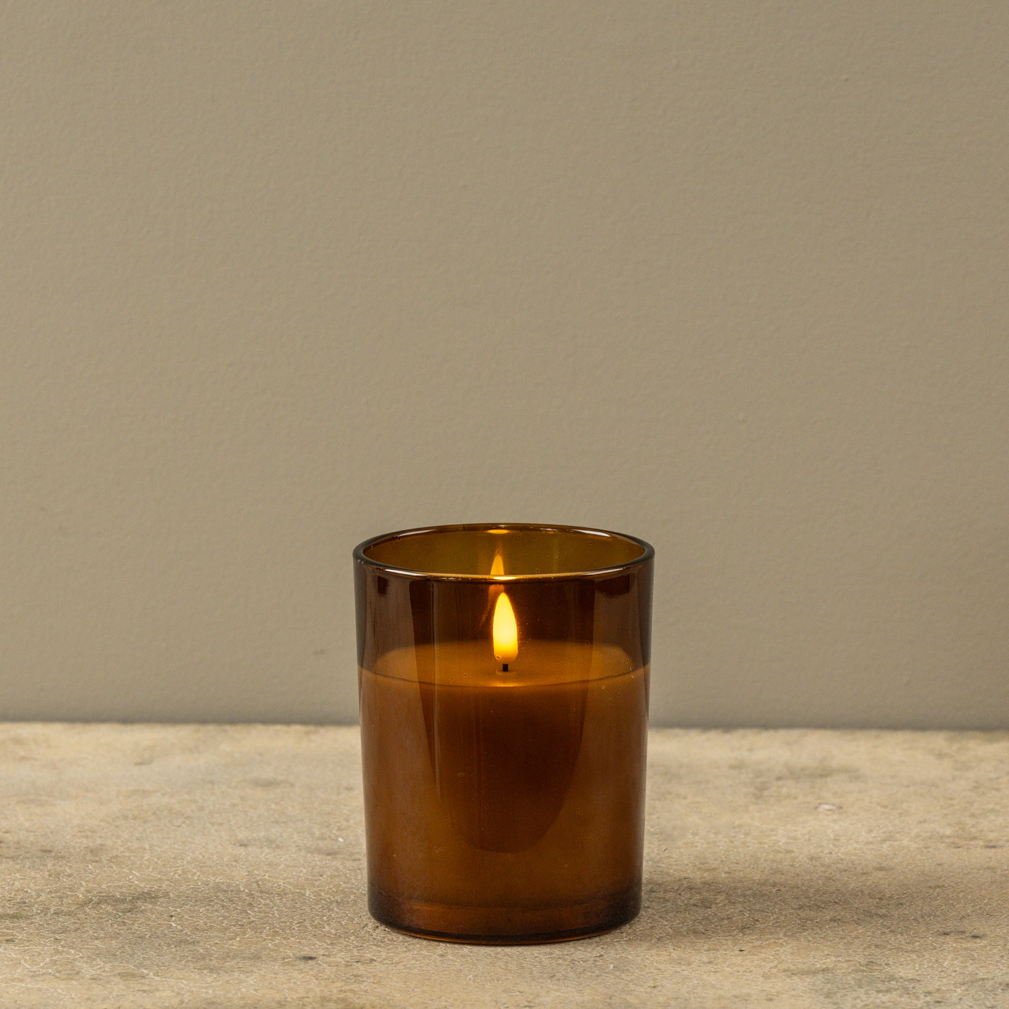 Flameless Amber Thick Glass Candle, 5", photo 3 of 7