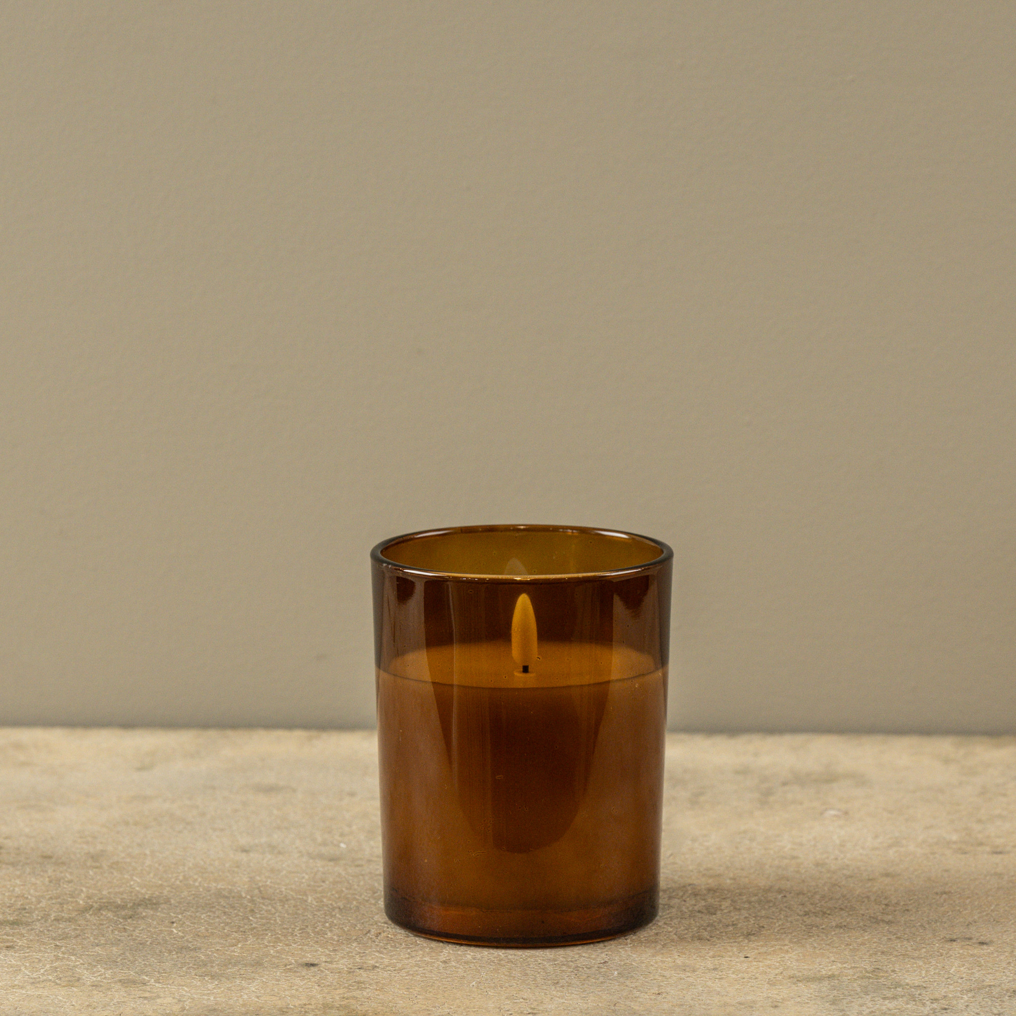 Flameless Amber Thick Glass Candle, 5", photo 5 of 7