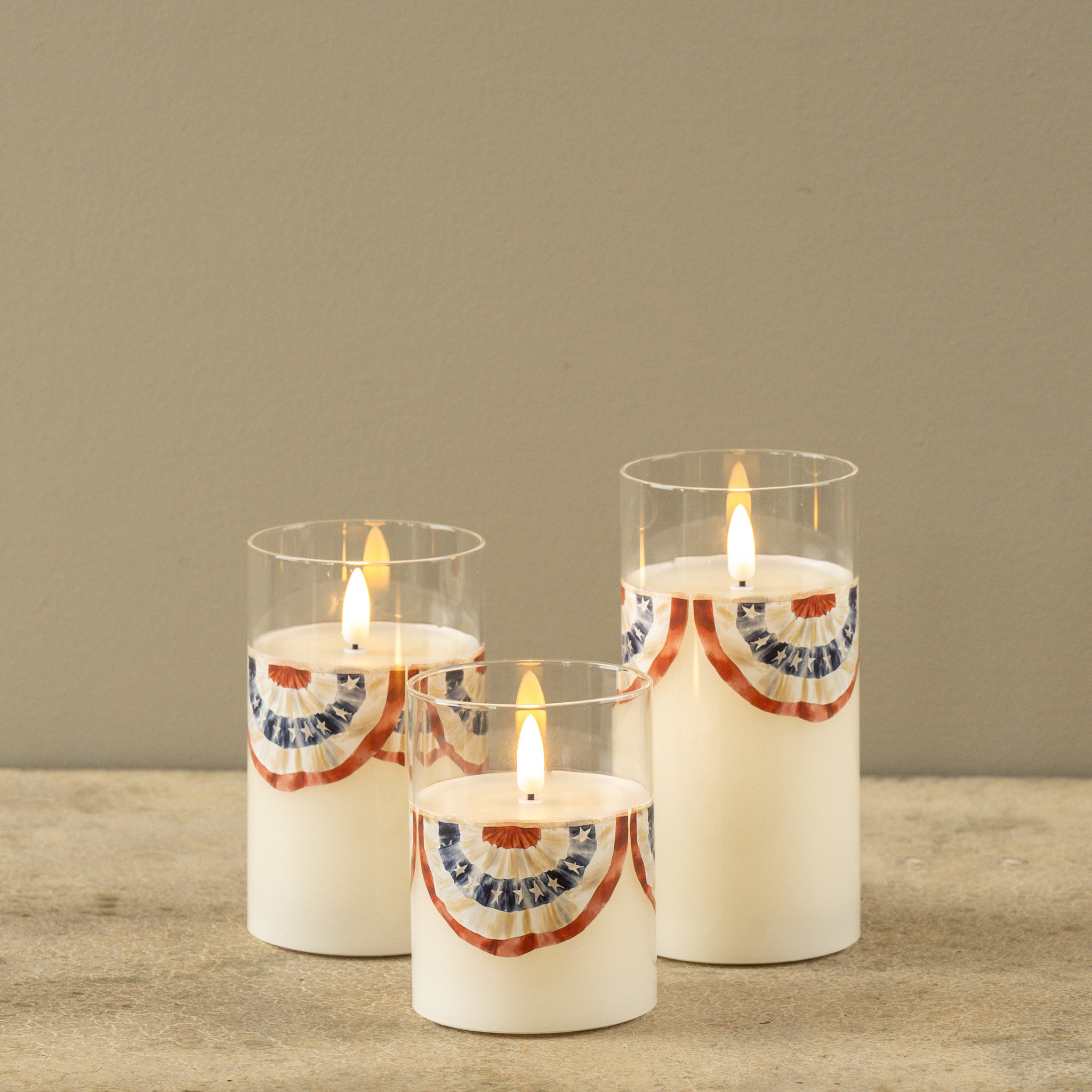 Flameless Patriotic Bunting Glass Candle, 5", photo 4 of 7