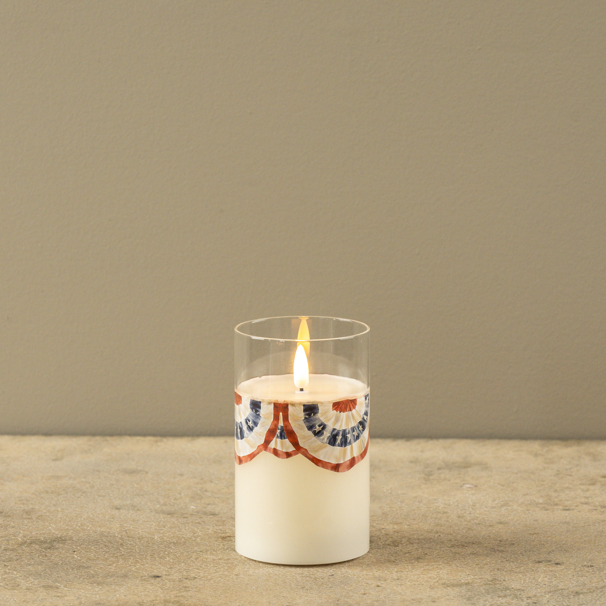 Flameless Patriotic Bunting Glass Candle, 5", photo 5 of 7