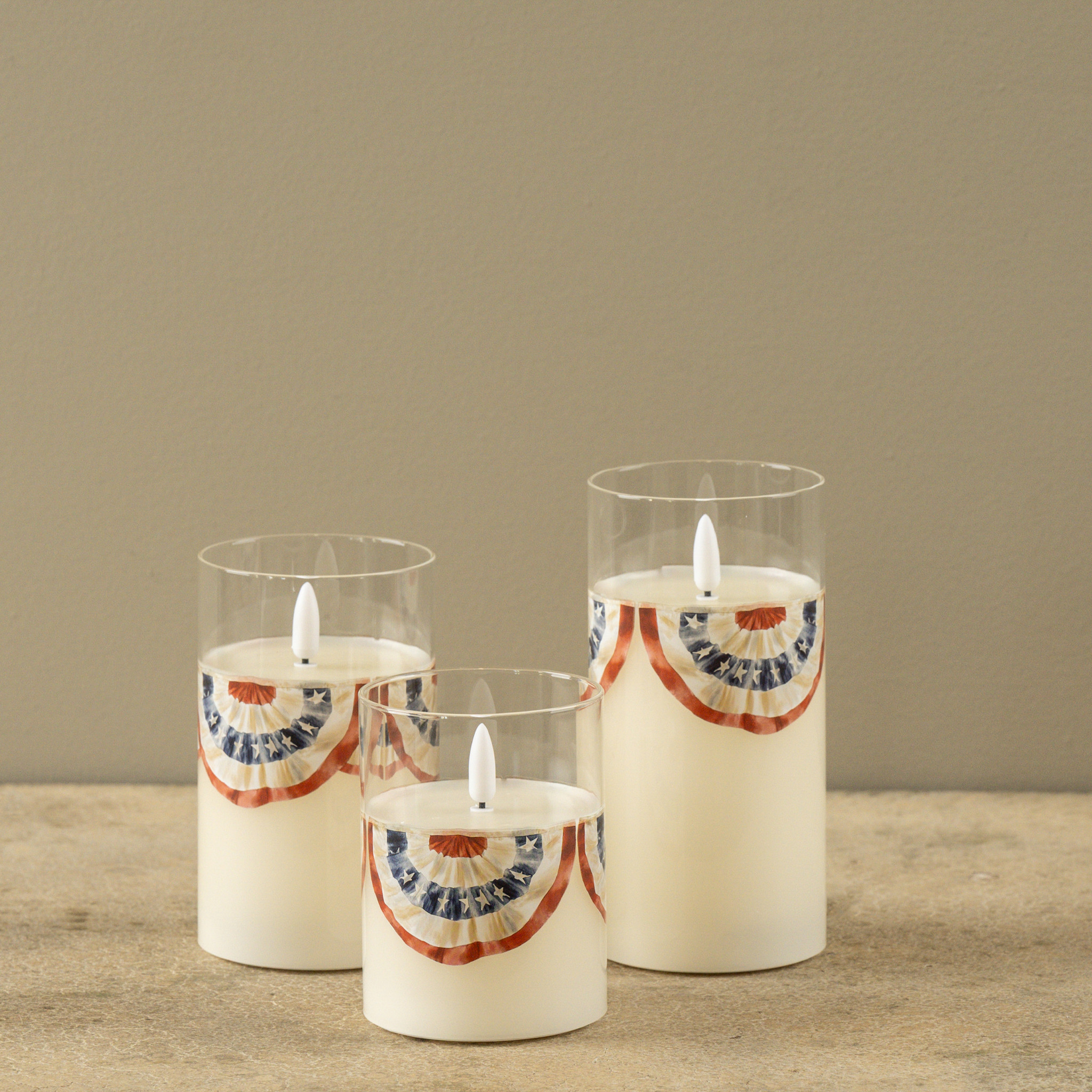 Flameless Patriotic Bunting Glass Candle, 5", photo 6 of 7