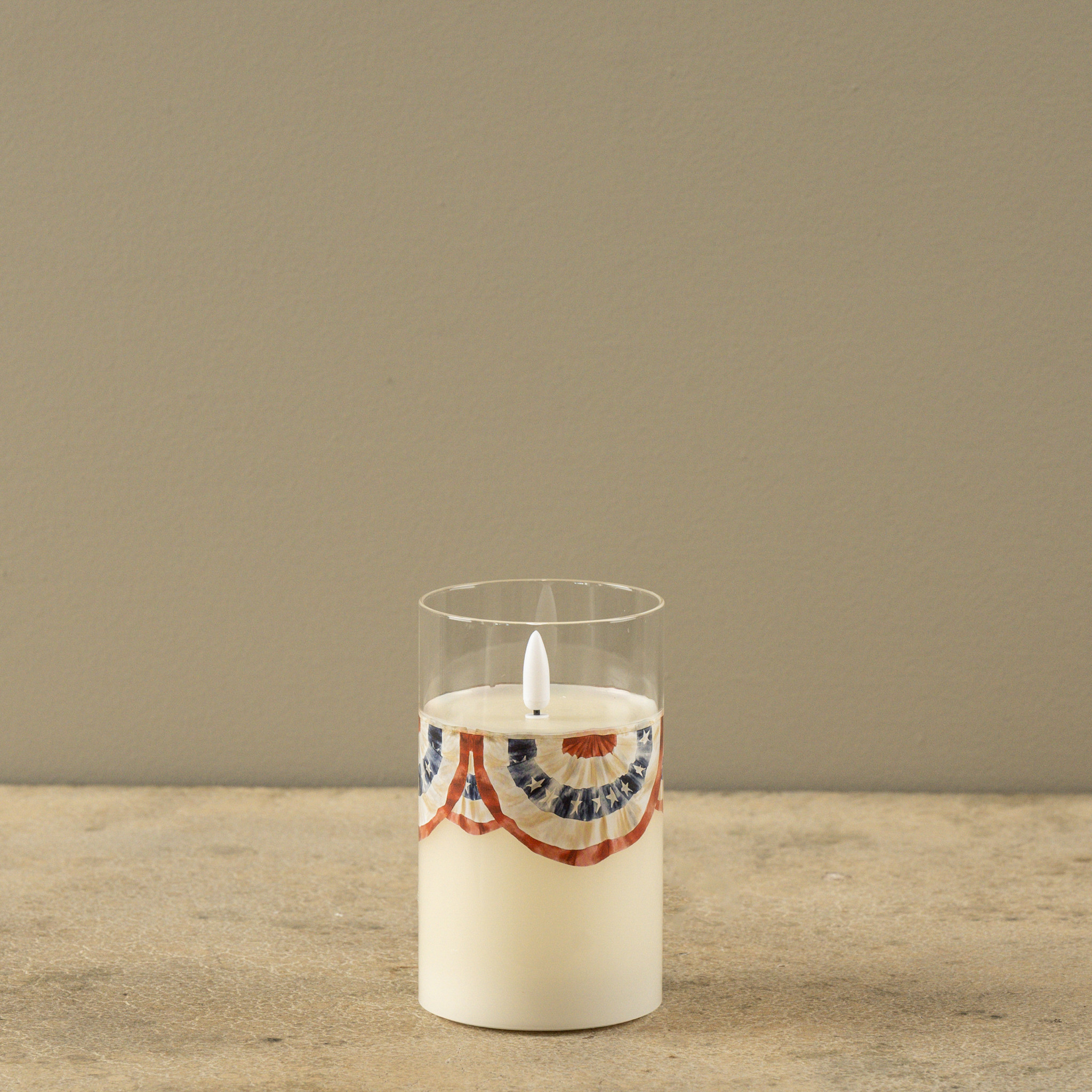 Flameless Patriotic Bunting Glass Candle, 5", photo 7 of 7