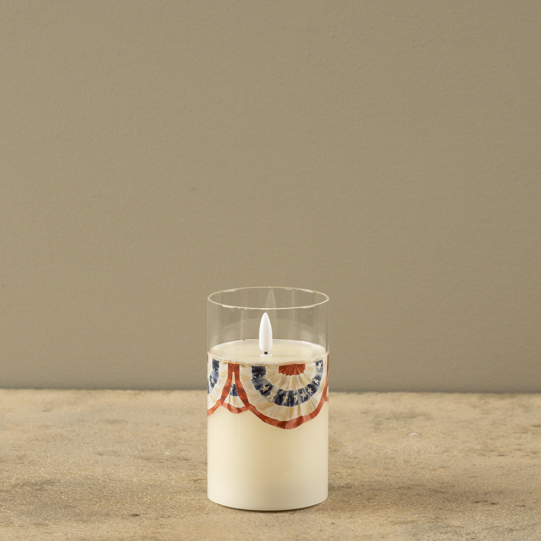 Flameless Patriotic Bunting Glass Candle, 5", photo 7 of 7