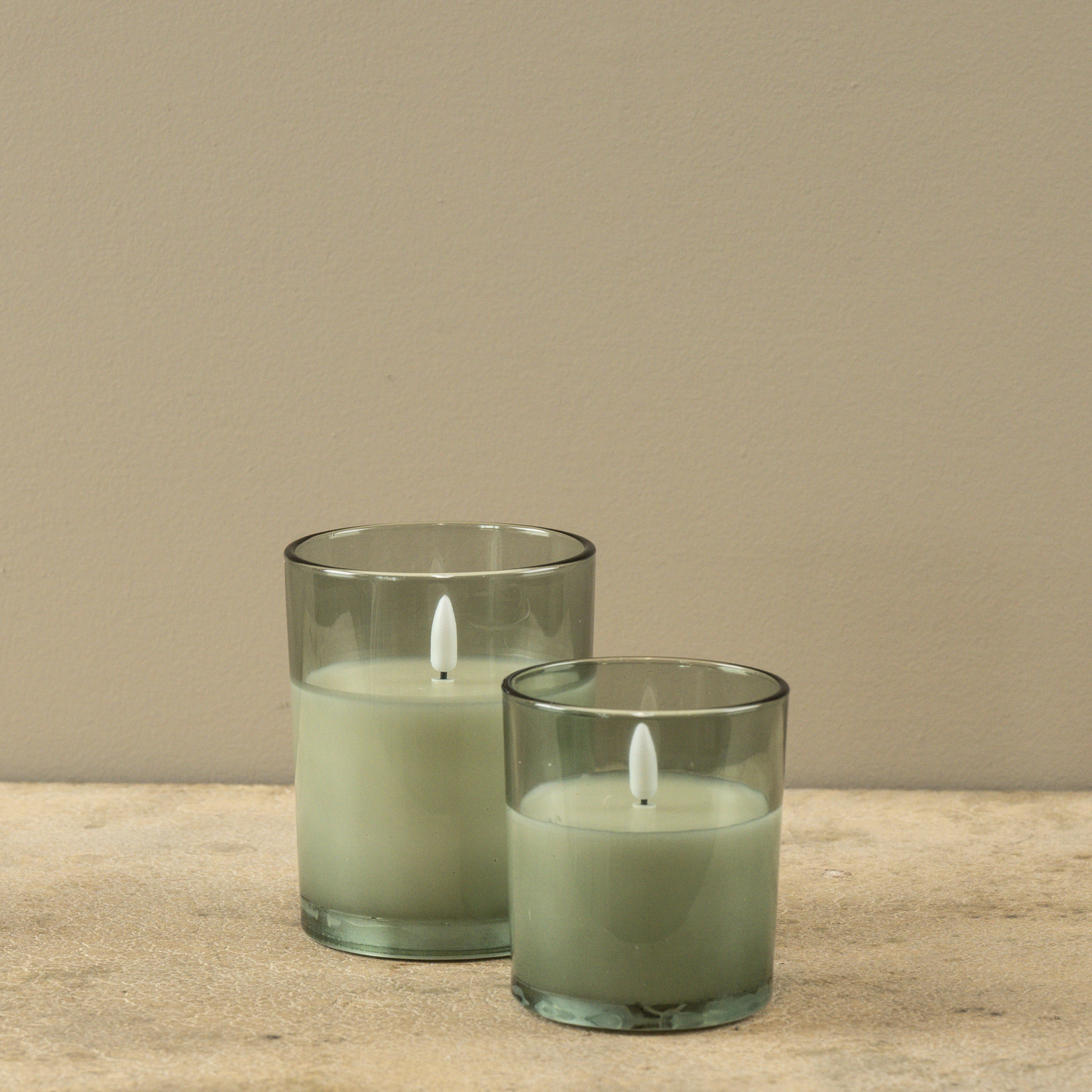 Flameless Green Thick Glass Candle, 4", photo 2 of 6