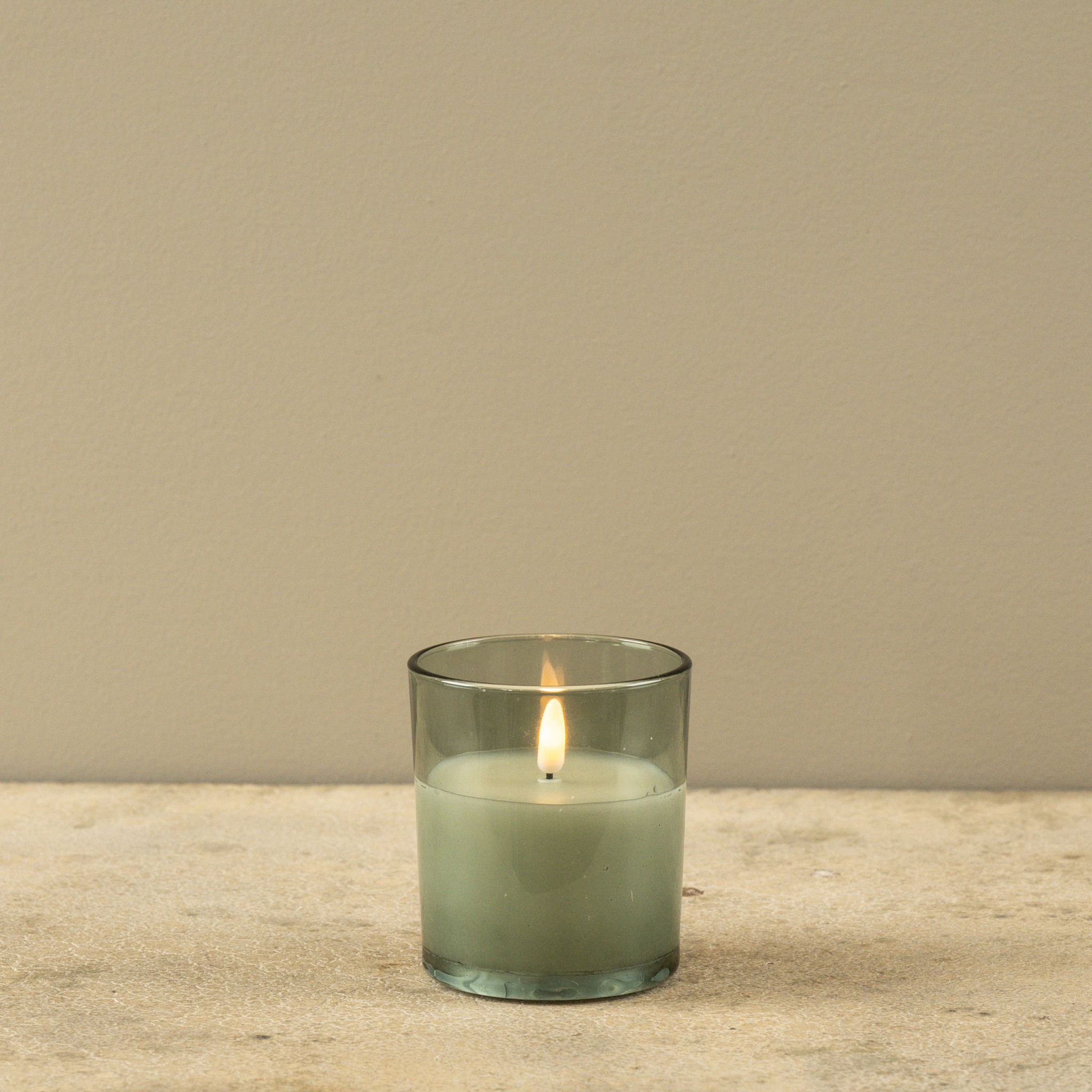 Flameless Green Thick Glass Candle, 4", photo 5 of 6