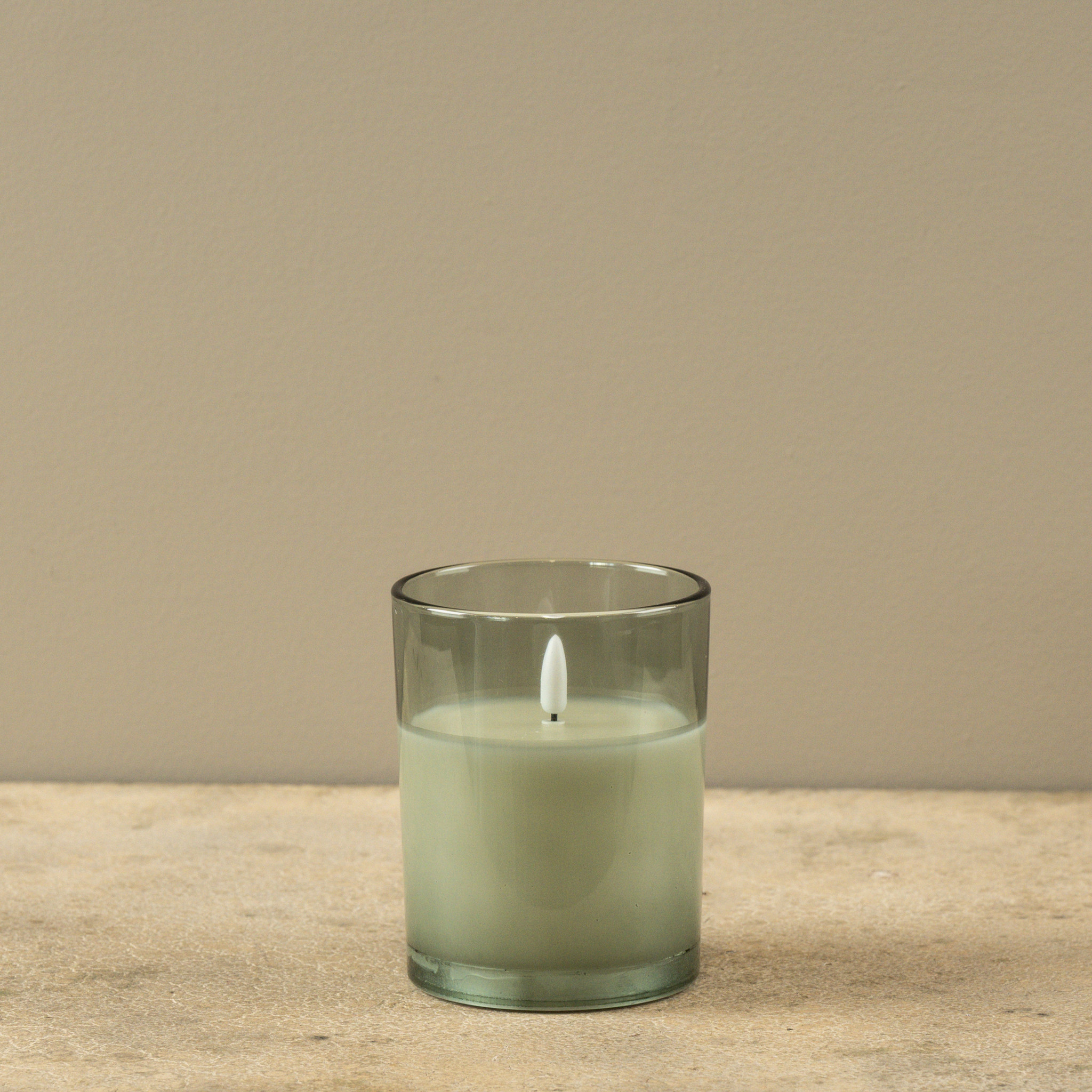 Flameless Green Thick Glass Candle, 5", photo 3 of 6