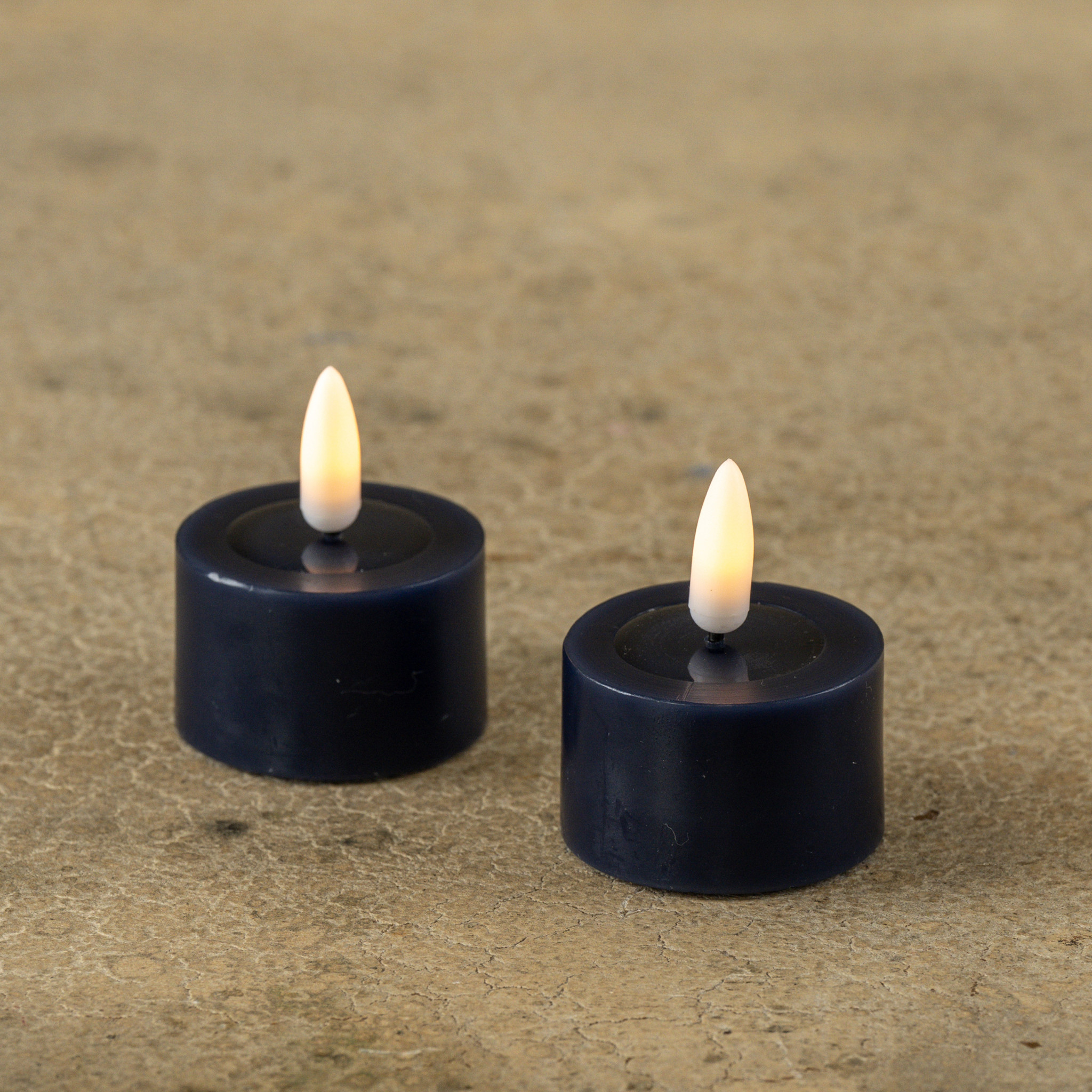 Flameless Navy Melted-Edge Tealights, Set of 2