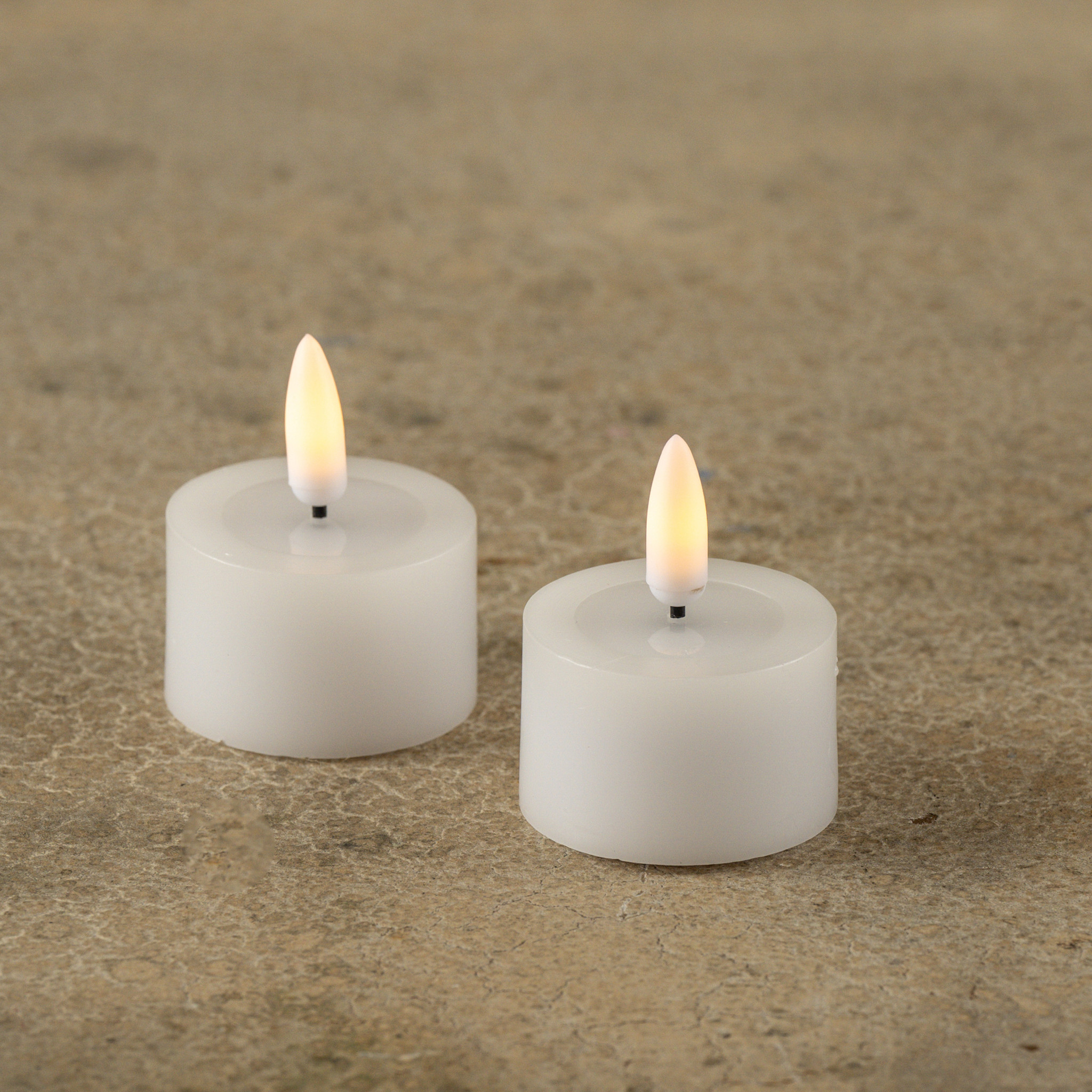 Flameless White Melted-Edge Tealights, Set of 2