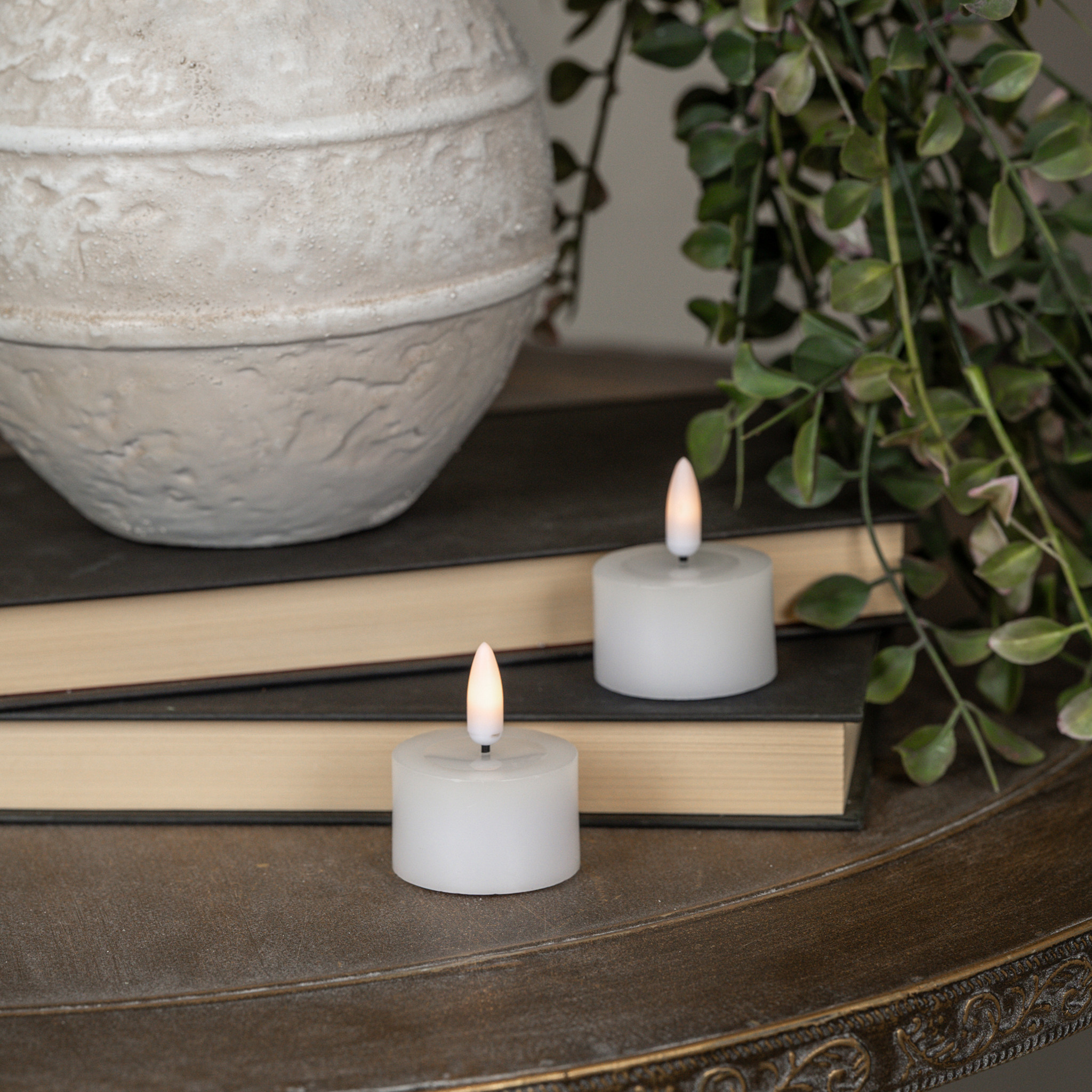 Flameless White Melted-Edge Tealights, Set of 2