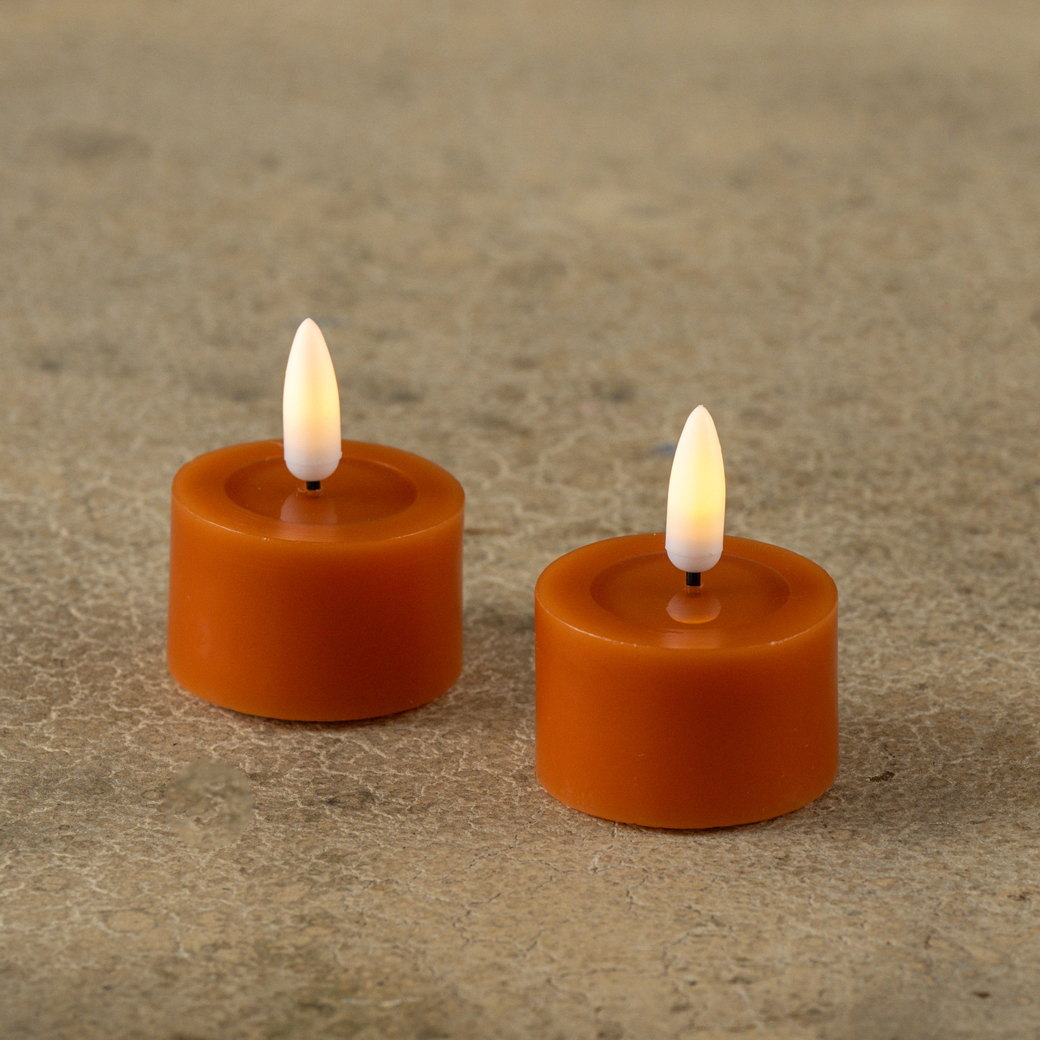 Flameless Orange Melted-Edge Tealights, Set of 2
