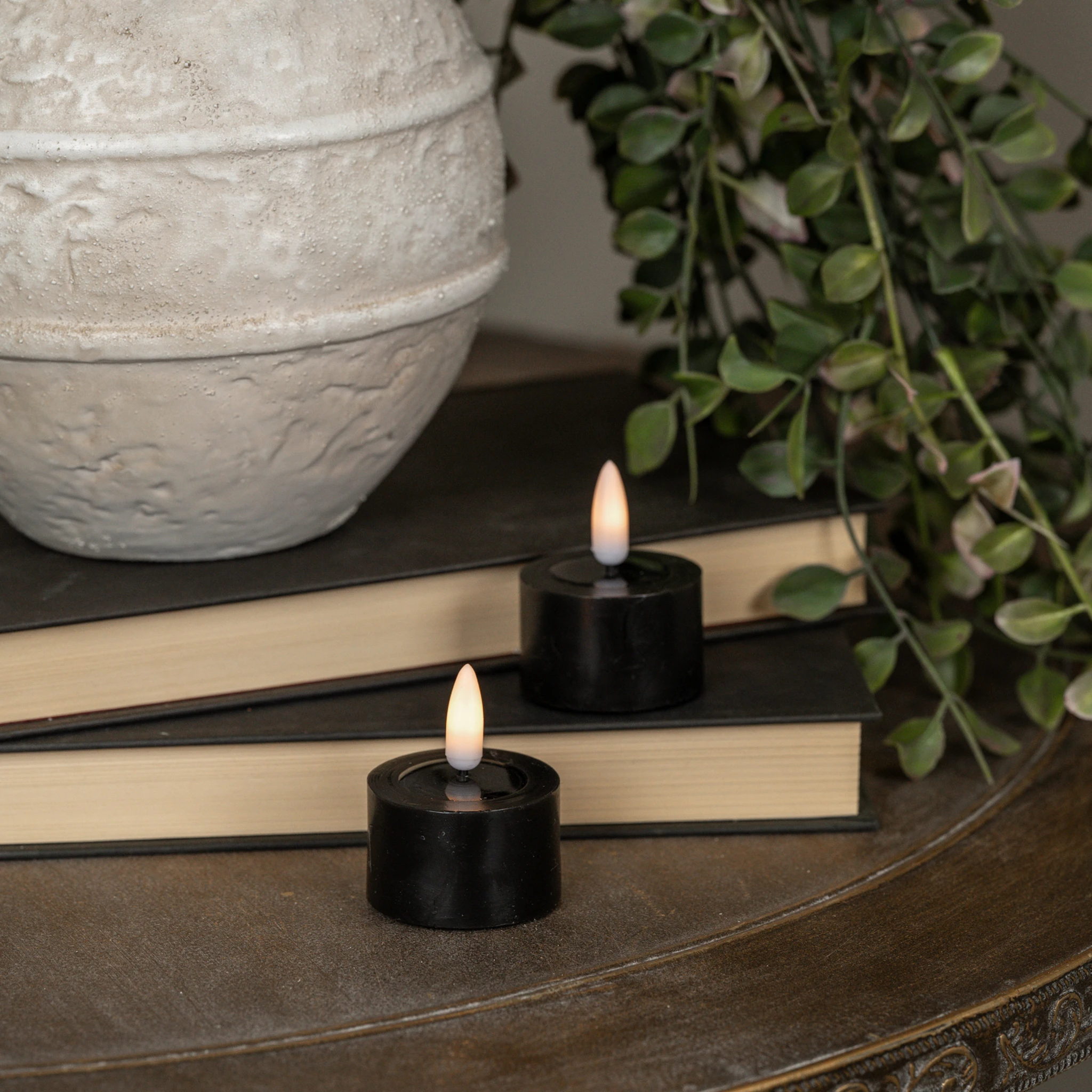 Flameless Black Melted-Edge Tealights, Set of 2