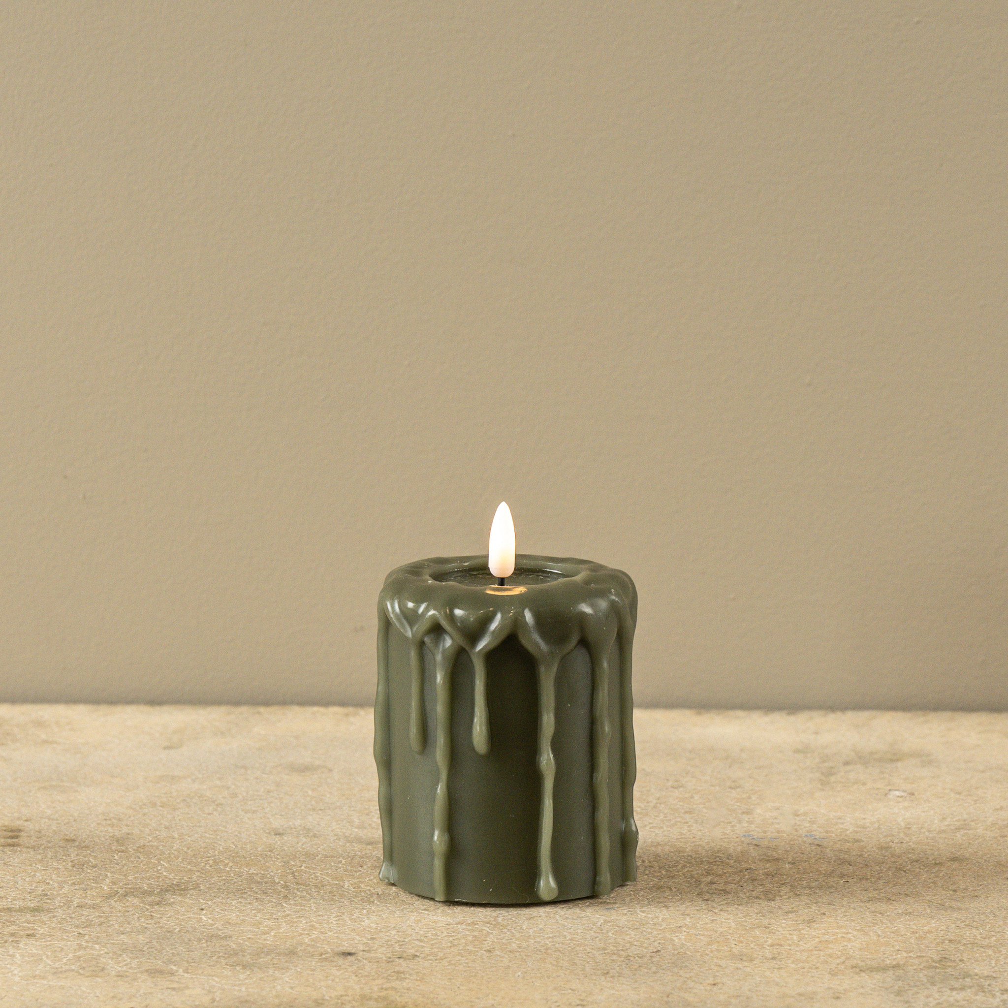 Flameless Dark Green Pillar Candle, 4", photo 2 of 4