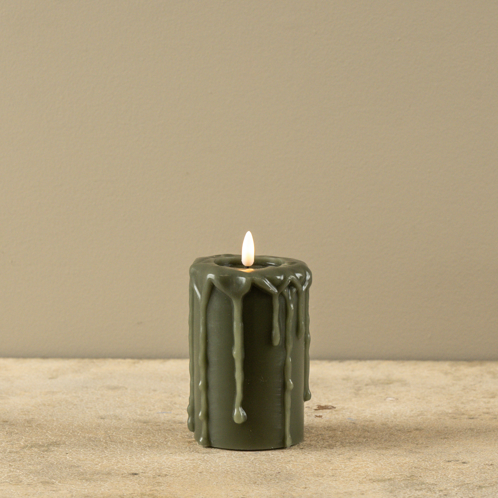 Flameless Dark Green Pillar Candle, 5", photo 3 of 4